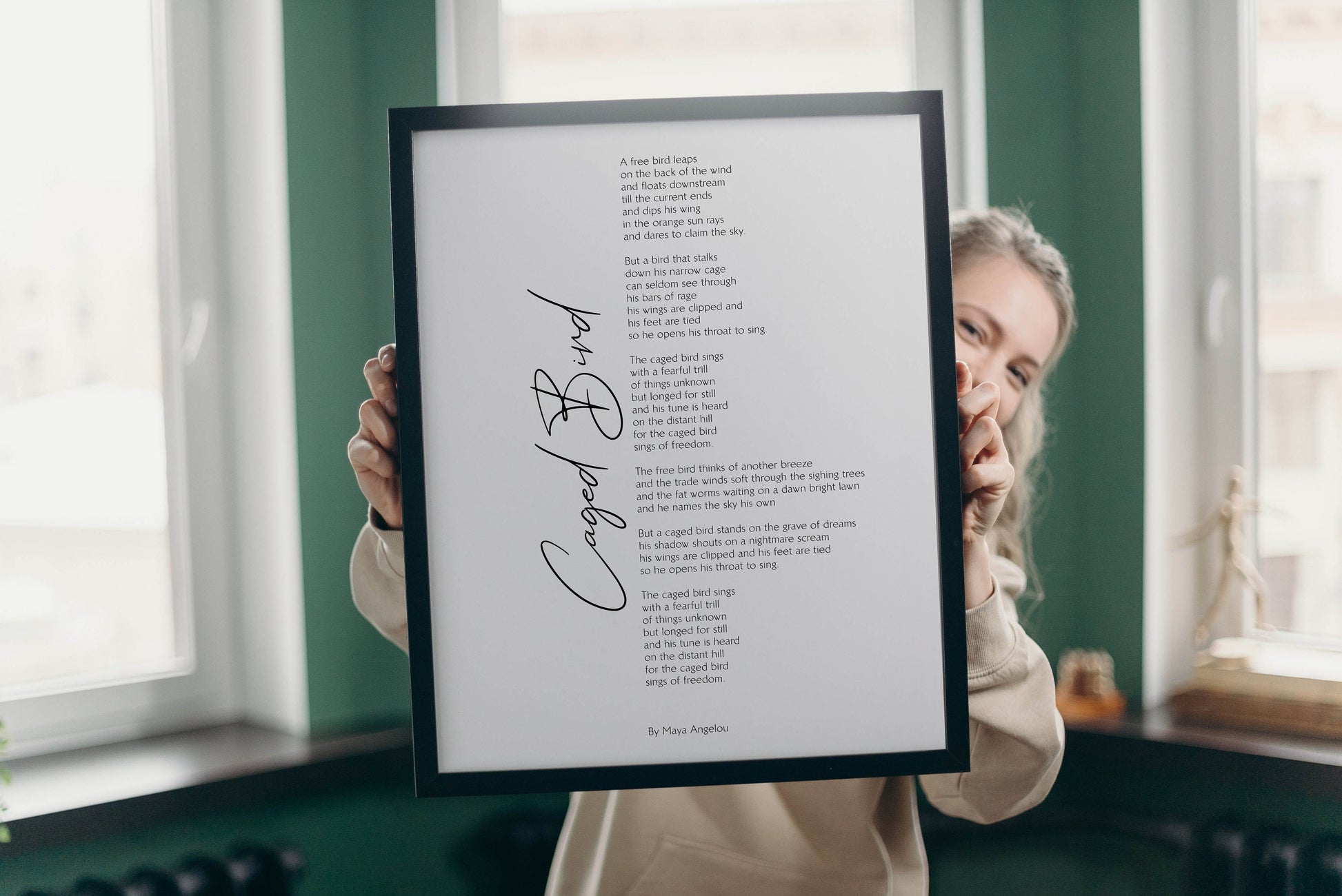 Caged Bird by Maya Angelou Poem Framed - Calligraphy & Typography Print - Maya Angelou Print - I know why the caged birds sings Poster