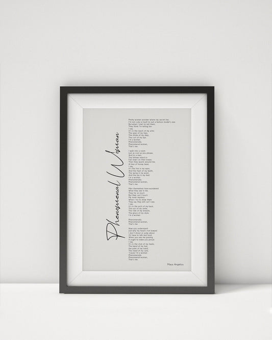 Phenomenal Woman Poster Framed by Maya Angelo - Calligraphy & Typography Print - Maya Angelou Print - Wall Art