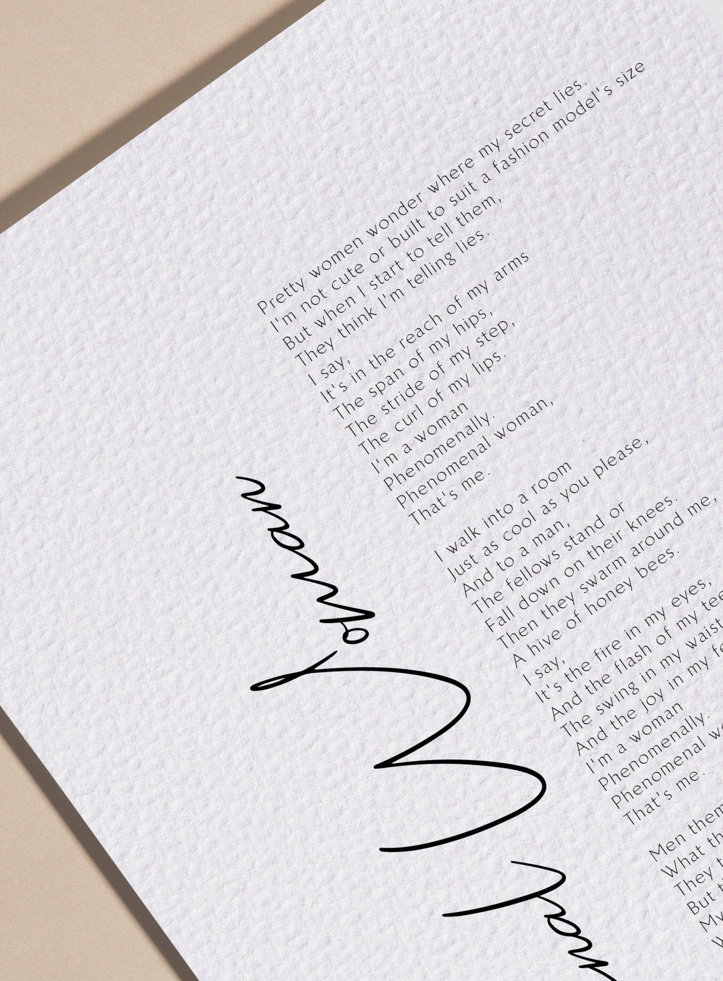 Phenomenal Woman Poster Framed by Maya Angelo - Calligraphy & Typography Print - Maya Angelou Print - Wall Art