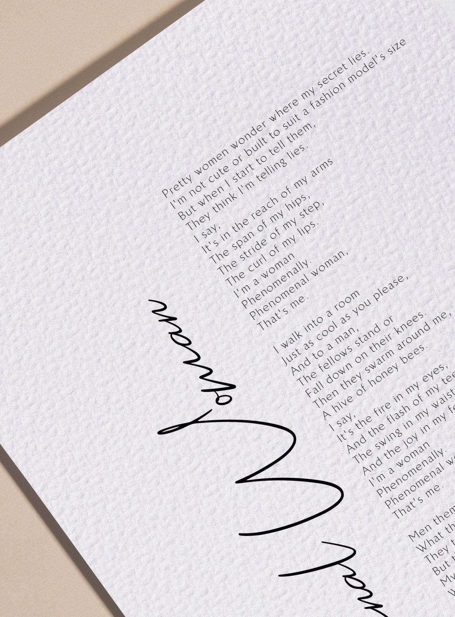 Phenomenal Woman Poster Framed by Maya Angelo - Calligraphy & Typography Print - Maya Angelou Print - Wall Art