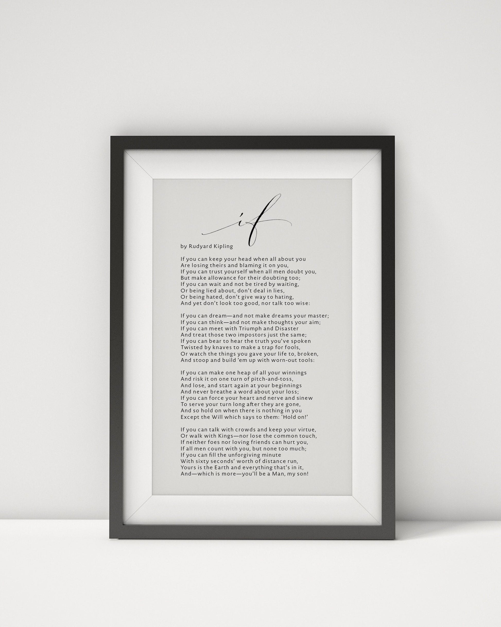 gift for son, gift for boyfriend, gift for nephew, gift for graduate, IF - Rudyard Kipling Poem Framed - Calligraphy & Typography Print - Gift for son poster