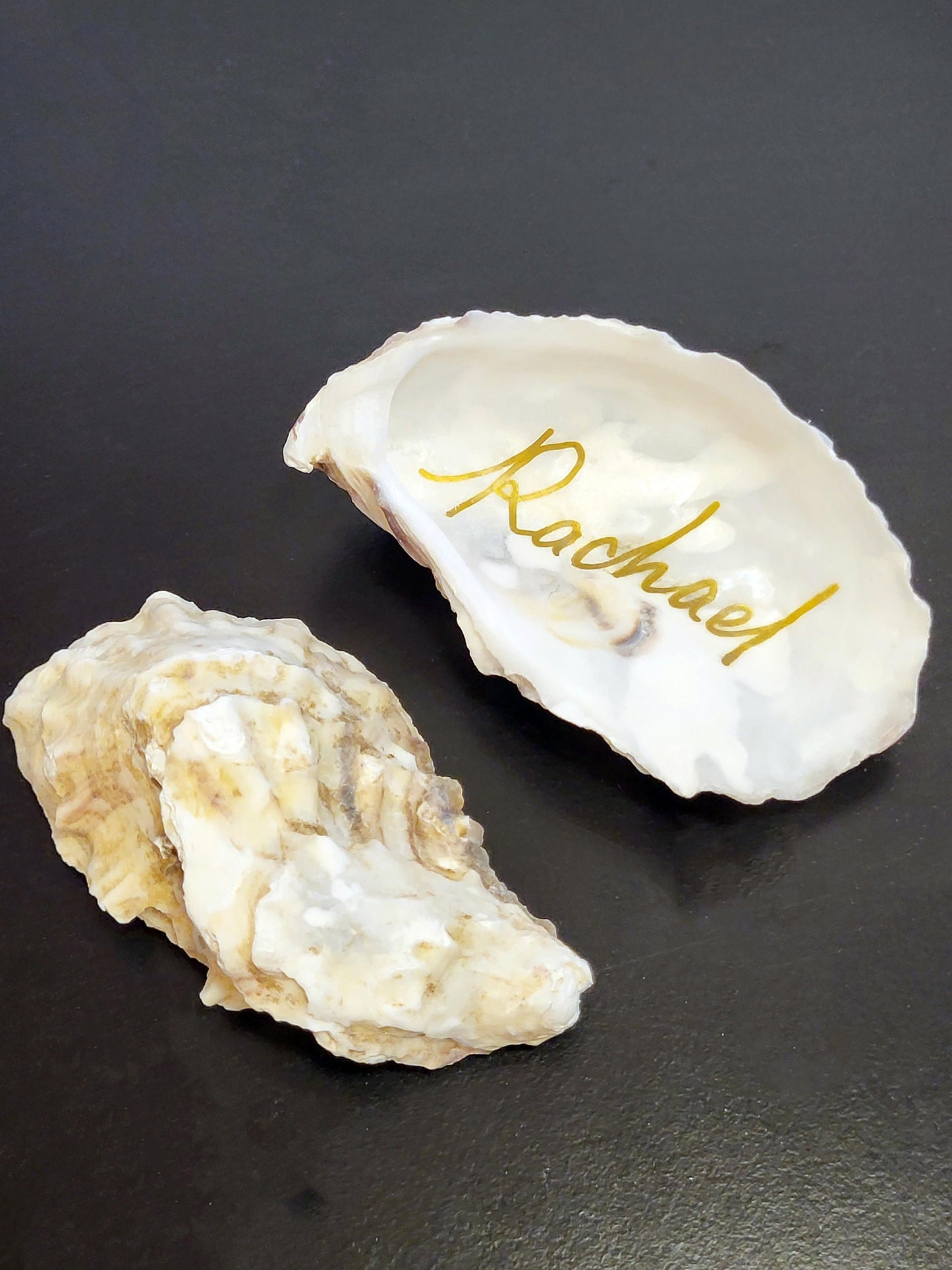 Personalised Oyster Shells name cards - Wedding place names - Shell Place cards - Oyster place settings - Agate Placemats alternative escort