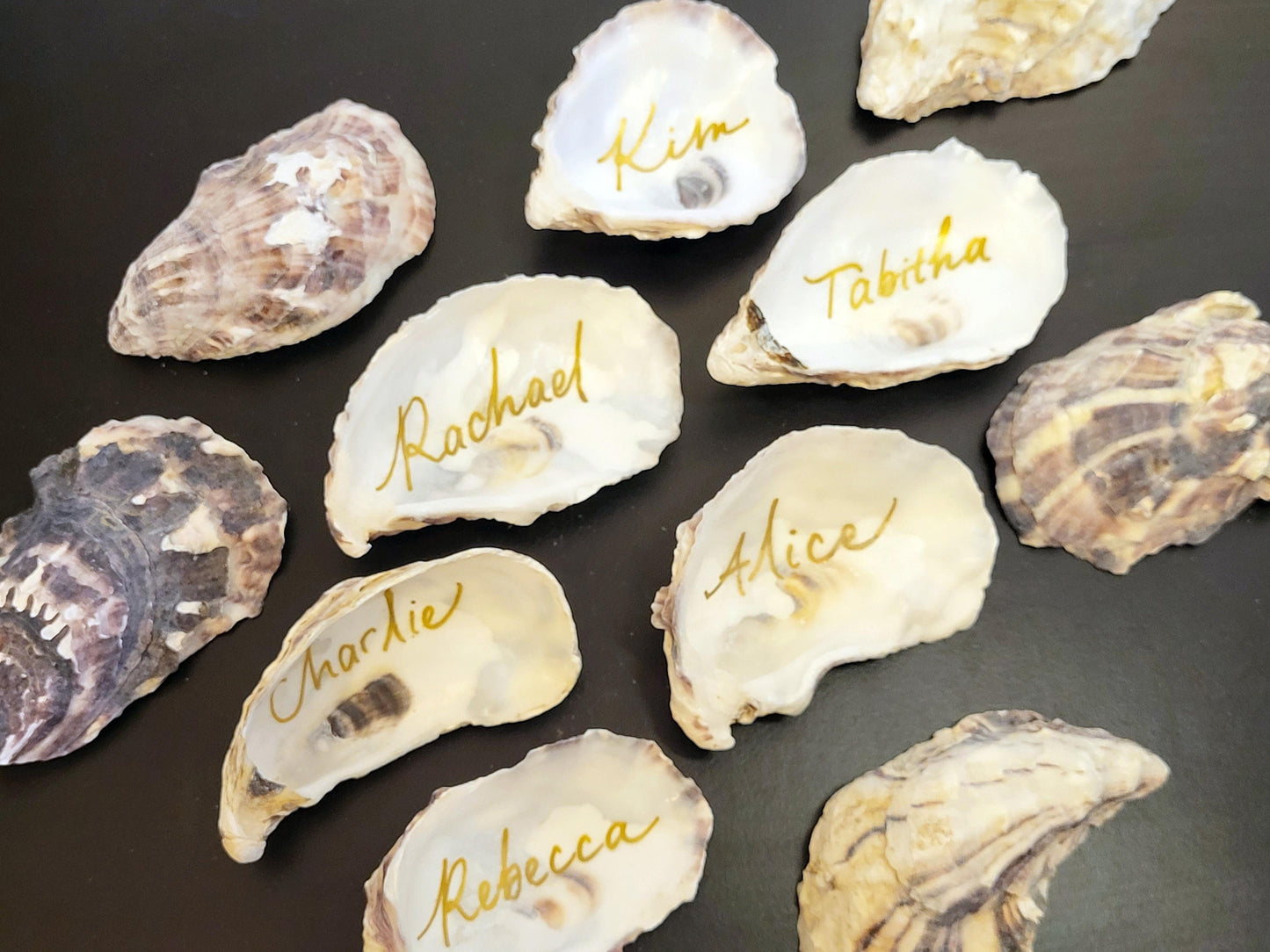 Personalised Oyster Shells name cards - Wedding place names - Shell Place cards - Oyster place settings - Agate Placemats alternative escort