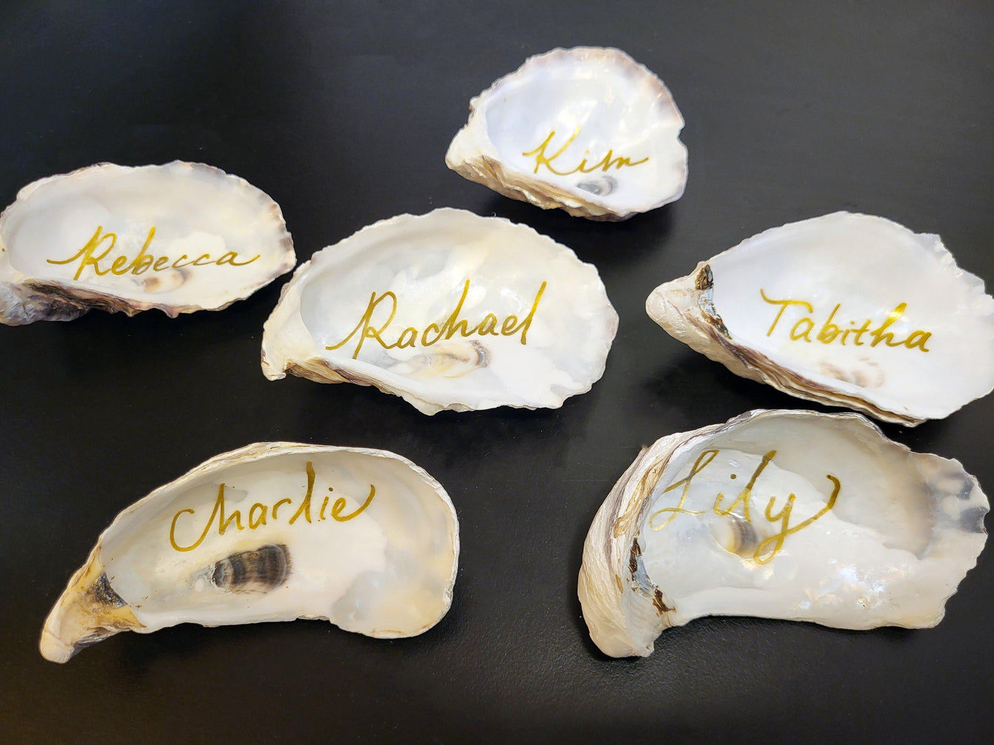 Personalised Oyster Shells name cards - Wedding place names - Shell Place cards - Oyster place settings - Agate Placemats alternative escort