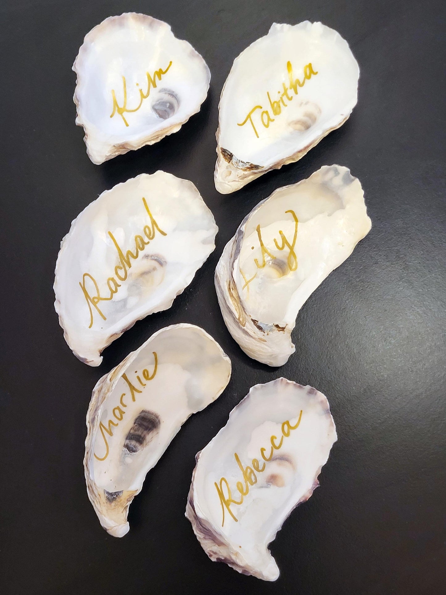 Personalised Oyster Shells name cards - Wedding place names - Shell Place cards - Oyster place settings - Agate Placemats alternative escort