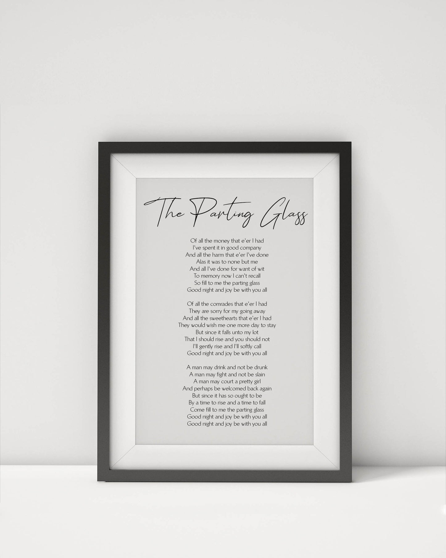The parting glass Print Framed - Irish Song Print - Traditional Irish speech a life well lived Poem - The parting glass song lyrics