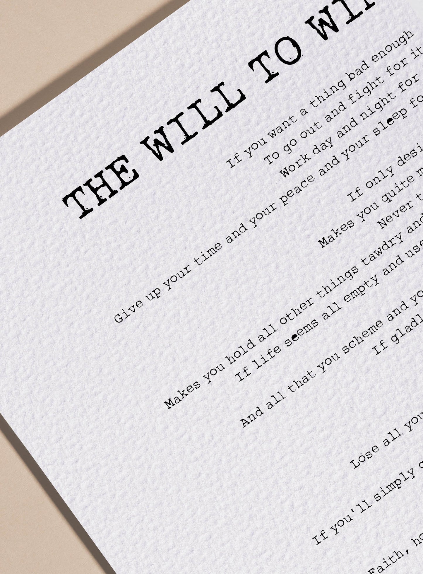The Will to Win Print Framed Poem by Berton Braley Poster - Great Literature - Winning Mentality - Inspirational speech