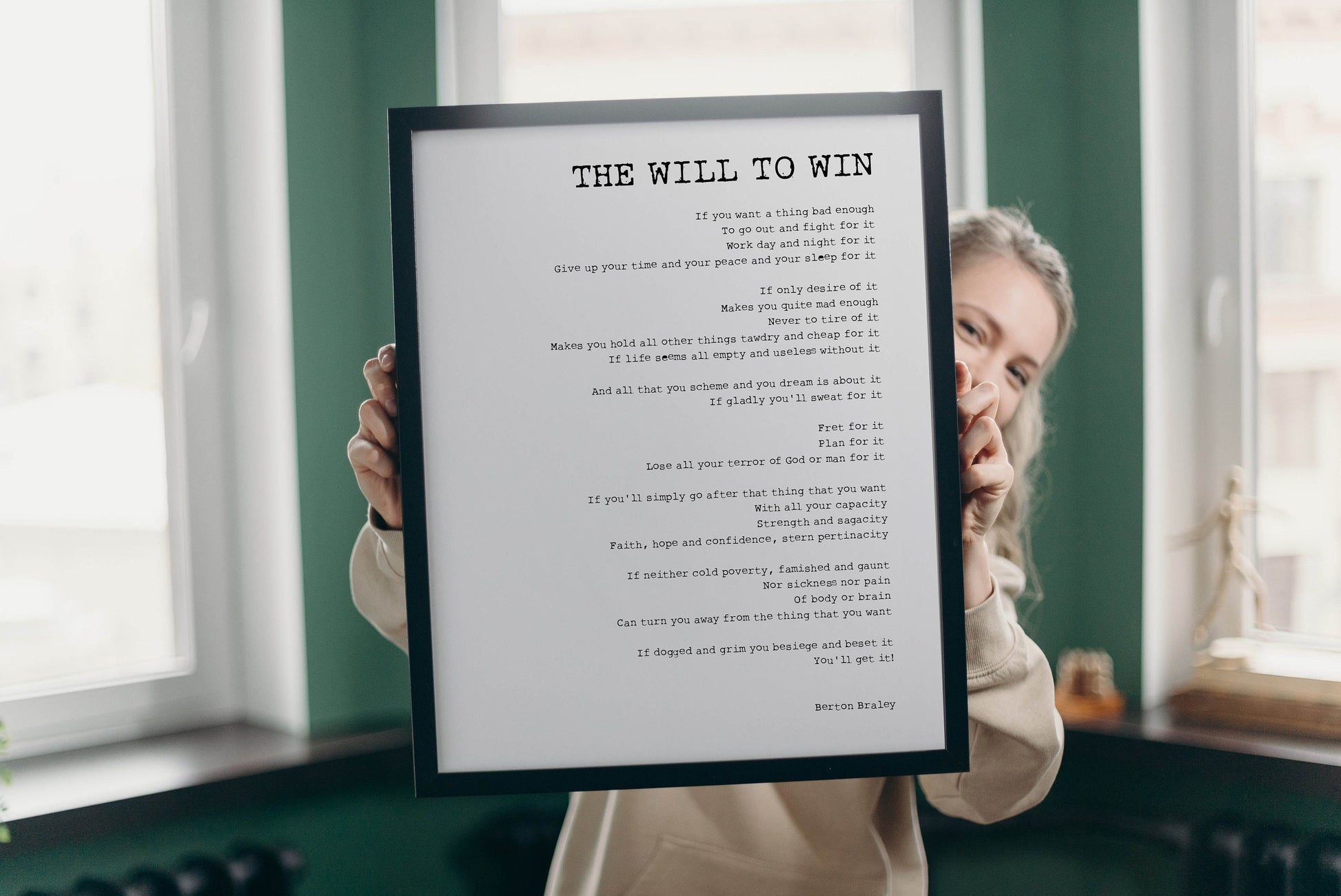 The Will to Win Print Framed Poem by Berton Braley Poster - Great Literature - Winning Mentality - Inspirational speech
