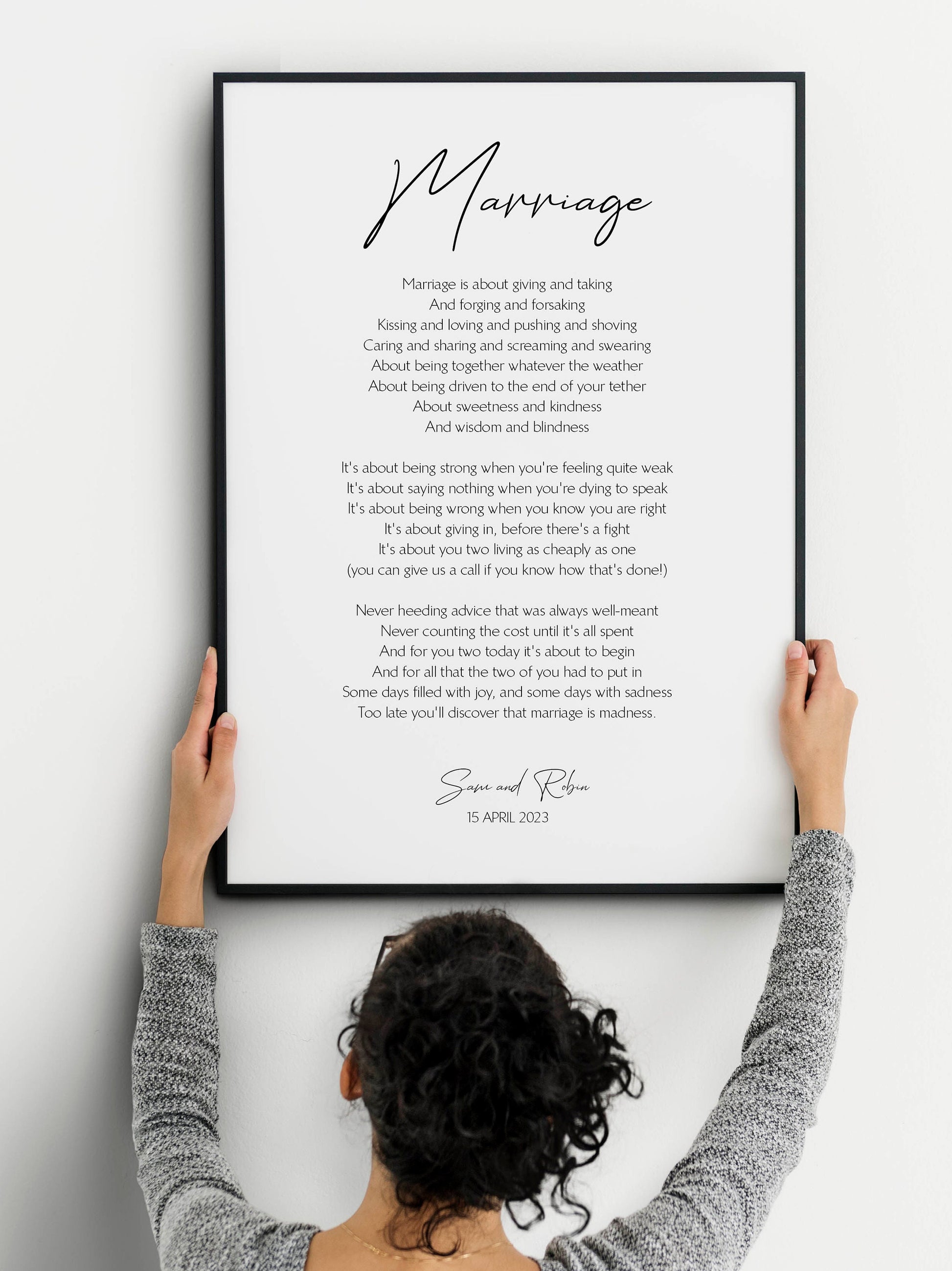 Custom Wedding Print Framed - Personalised Wedding gift, Poetry, Reading, Vows, Speech, Quote, Song Lyrics Poster Unframed