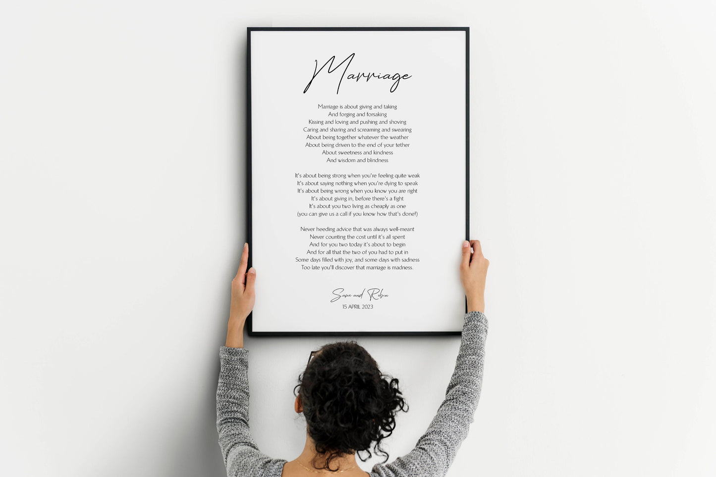 Custom Wedding Print Framed - Personalised Wedding gift, Poetry, Reading, Vows, Speech, Quote, Song Lyrics Poster Unframed