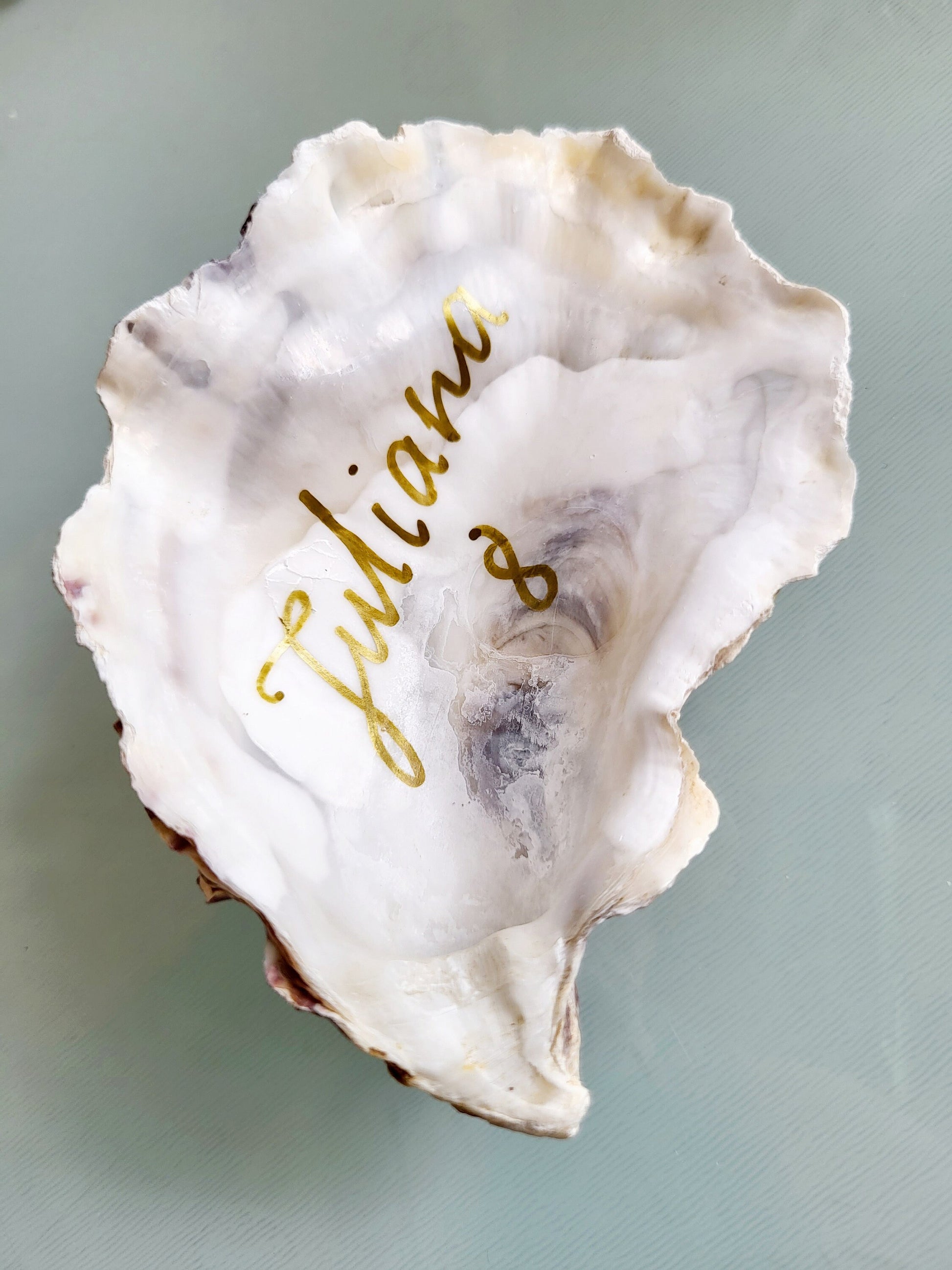 Personalised Oyster Shells name cards - Wedding place names - Shell Place cards - Oyster place settings - Agate Placemats alternative escort