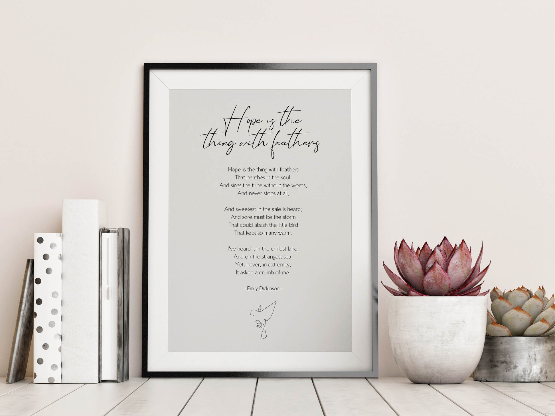 Hope is the thing with feather Print, Framed Poem by Emily Dickinson, Hope Poster, Wall decor, living room artwork