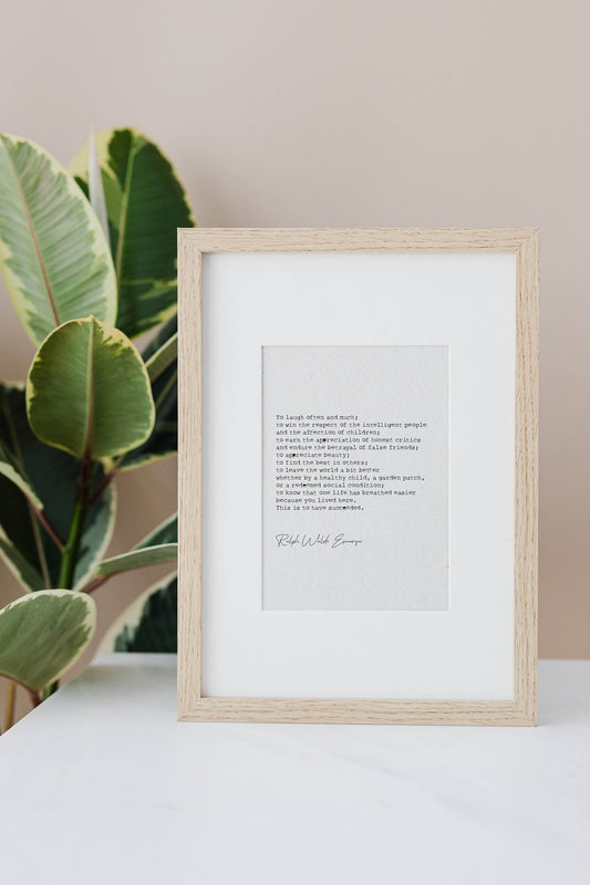 Ralph Waldo Emerson Quote Print, To laugh often and love much Poster, Framed & Unframed - Inspiration Gift