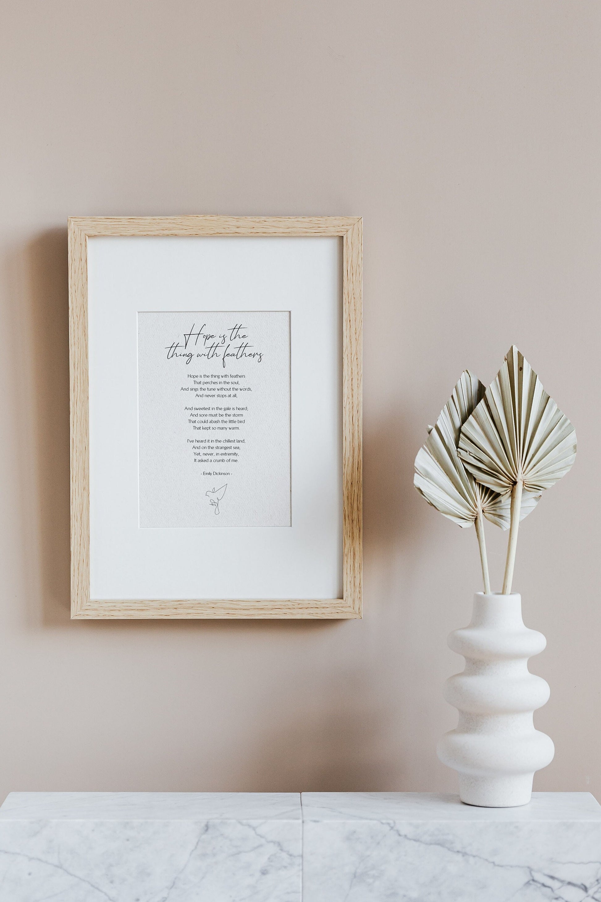 Hope is the thing with feather Print, Framed Poem by Emily Dickinson, Hope Poster, Wall decor, living room artwork