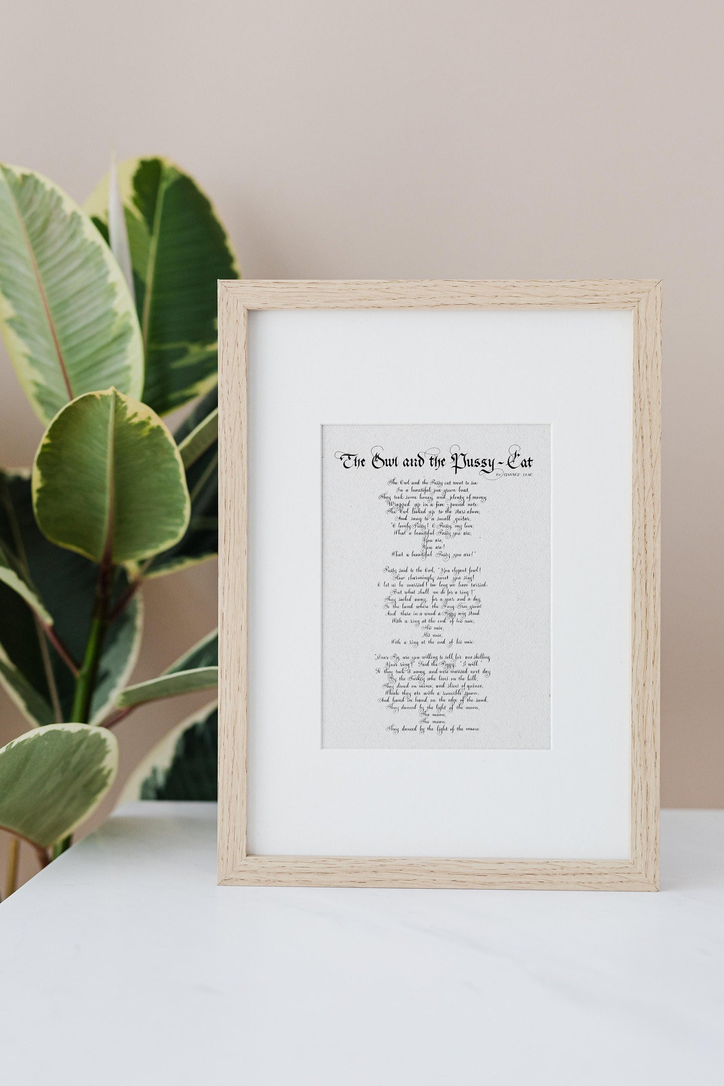 The Owl and the Pussycat print Framed Edward Lear poem framed poster - The Owl and the Pussycat Calligraphy Print