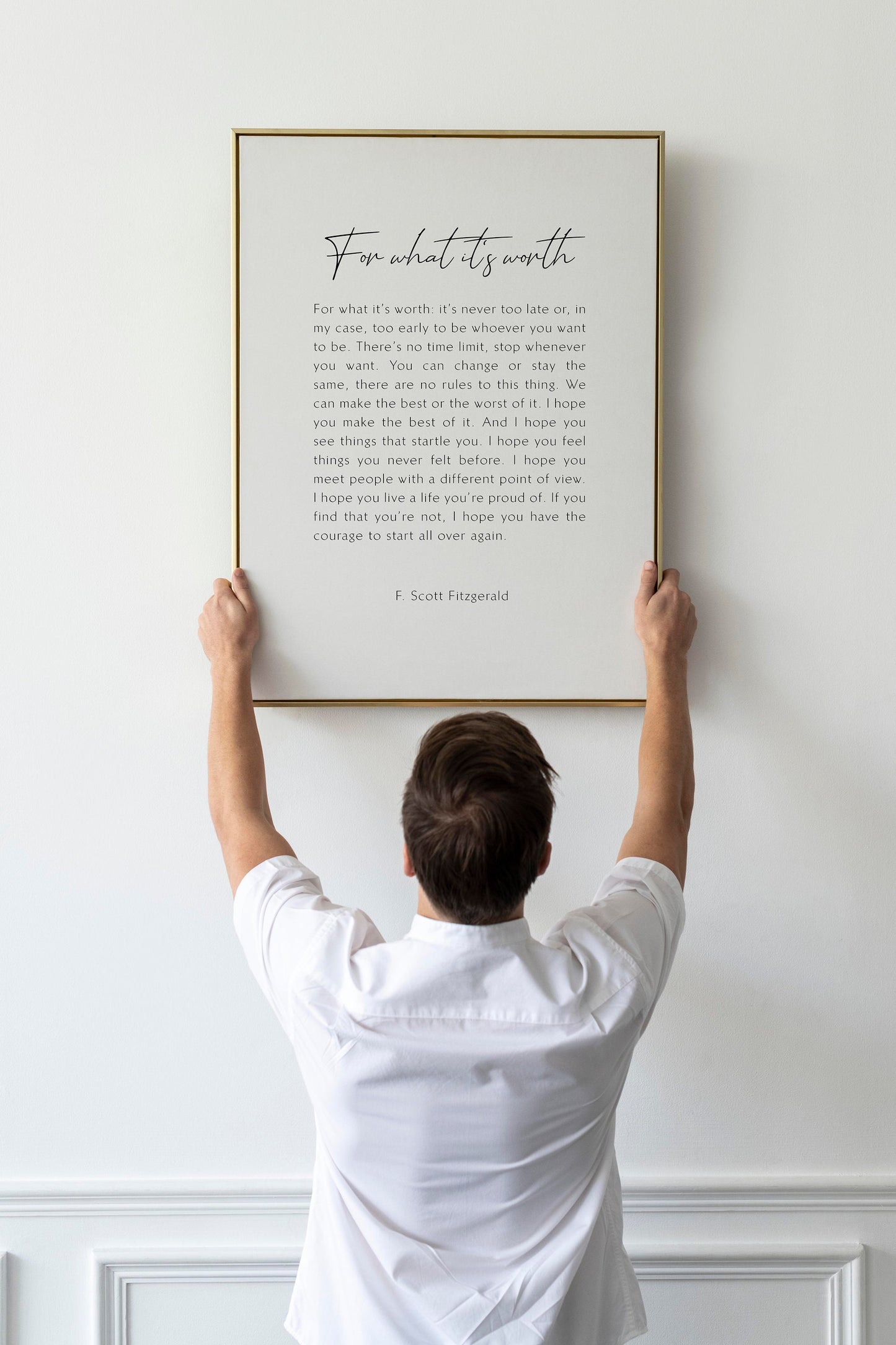 For what it's worth Print Framed poem, F. Scott Fitzgerald Poem, Framed Calligraphy & Typography For what it's worth quote, Benjamin Button