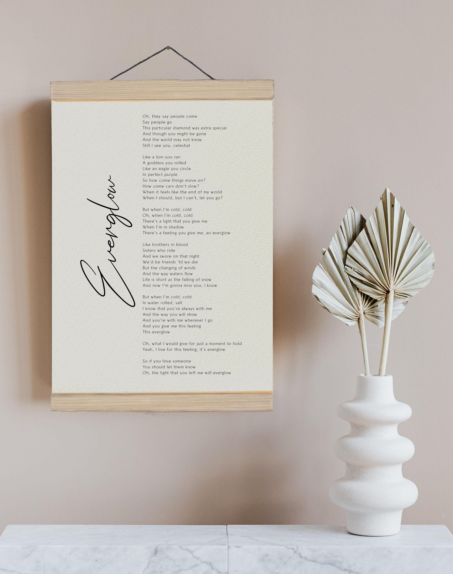 Everglow song lyrics print by Coldplay - Framed Everglow print poster - Coldplay song lyrics poster print Framed