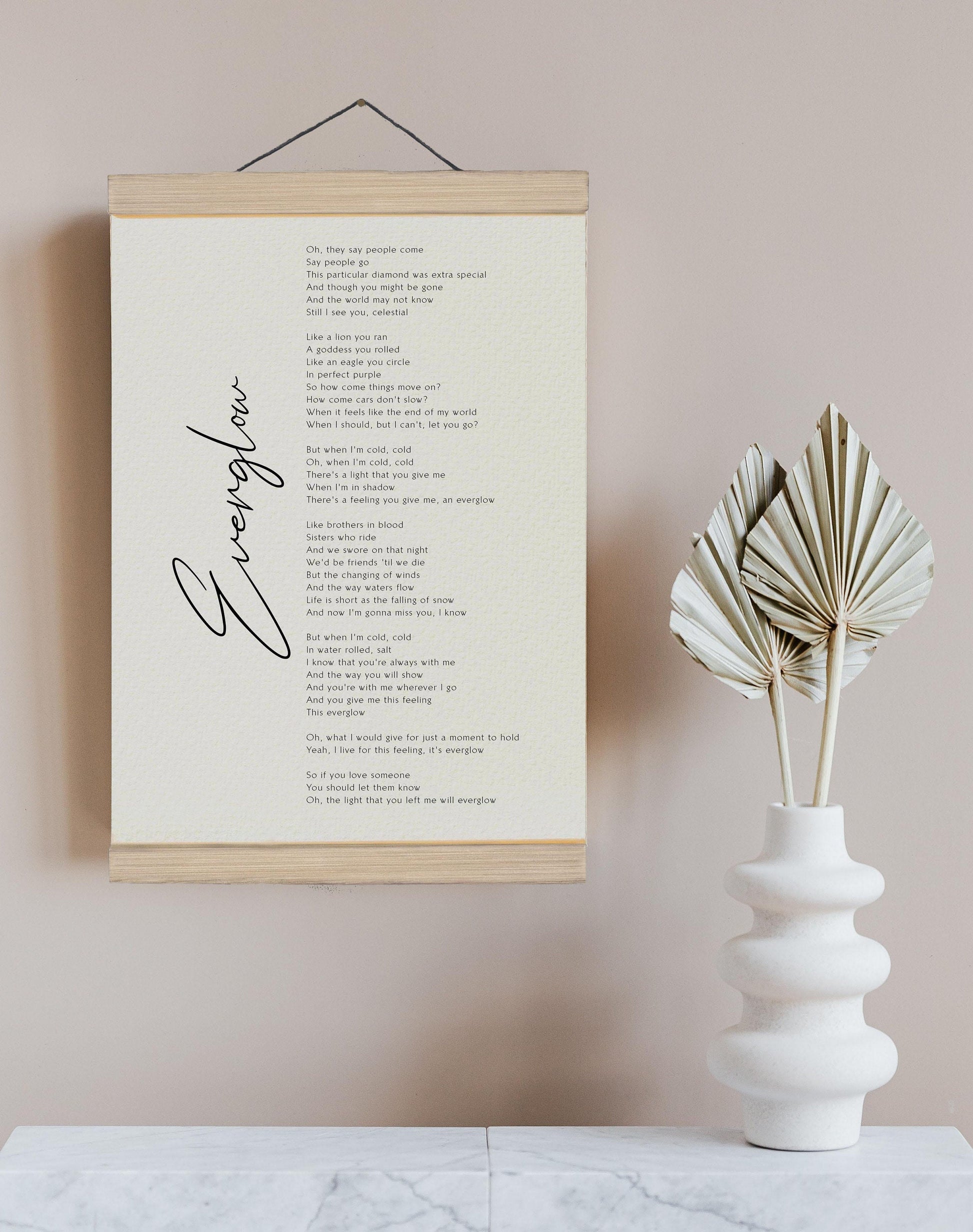 Everglow song lyrics print by Coldplay - Framed Everglow print poster - Coldplay song lyrics poster print Framed