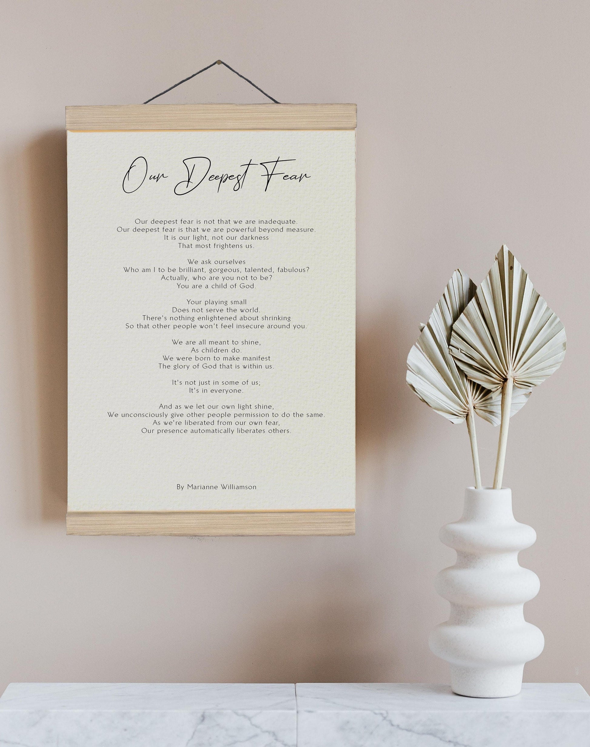 Our deepest fear by Marianne Williamson Framed poem, Marianne Williamson Poem, Framed Calligraphy & Typography Our deepest fear