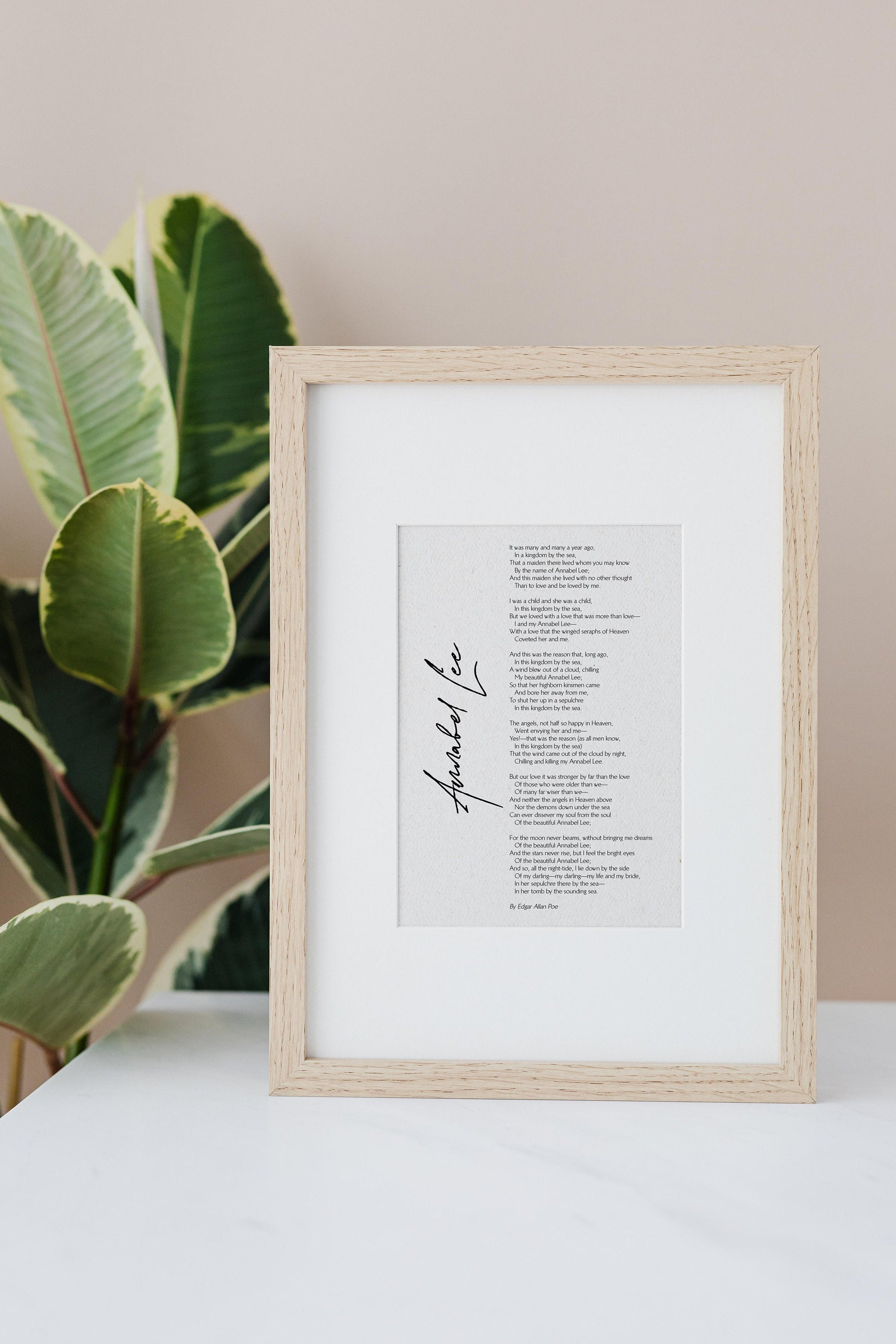Annabel Lee Poem, Romantic Love Poem, Gift for her, lovers gift anniversary gift, gift for girlfriend / wife Framed print by Edgar Allan Poe