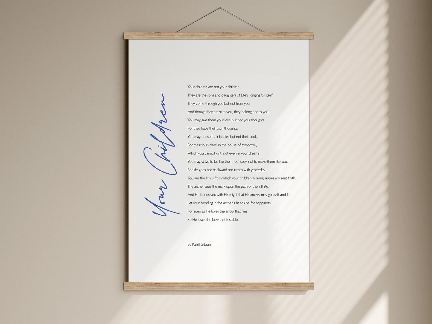 Children Poem by Kahlil Gibran, Framed wooden oak hanger print, Gift for parents, gift for mum & dad, new parents gift, On children