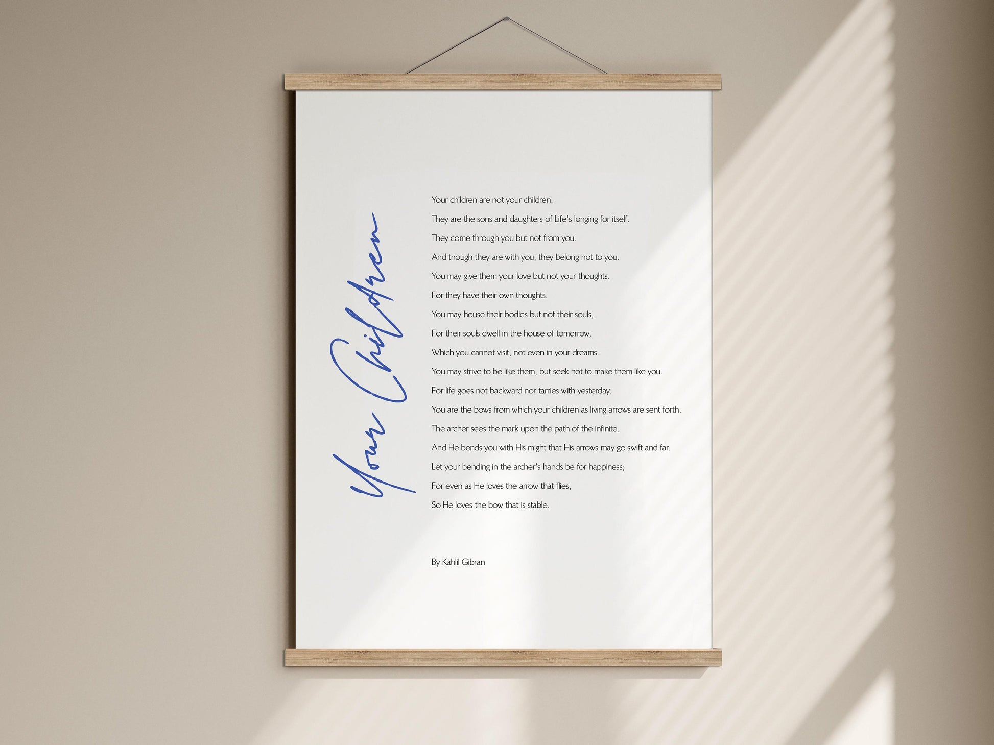 Children Poem by Kahlil Gibran, Framed wooden oak hanger print, Gift for parents, gift for mum & dad, new parents gift, On children