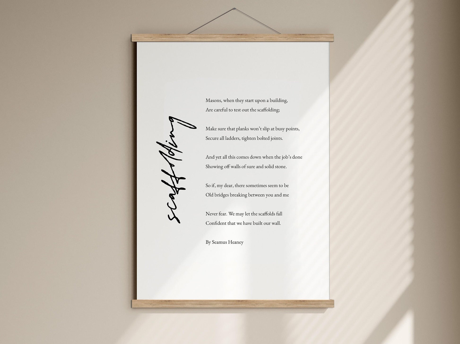 Scaffolding Framed Print by Seamus Heaney - Wooden Oak Poster Hanger - Poet Seamus Heaney Poetry - Building Strong relationships with trust