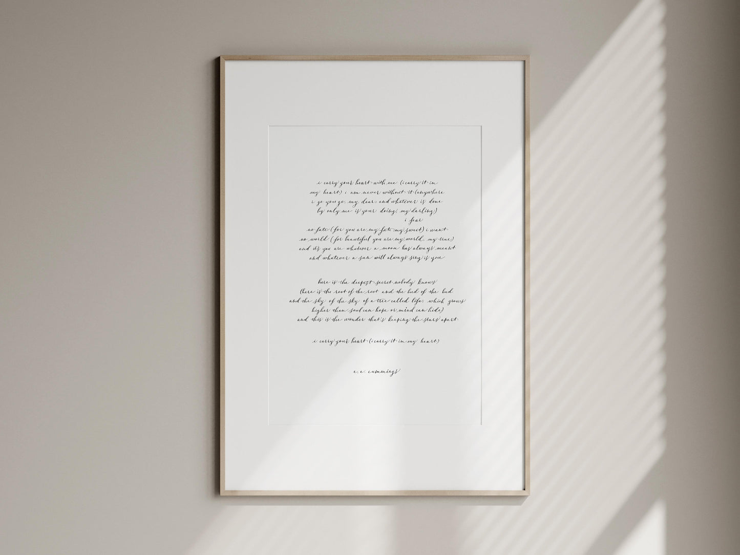 i carry your heart print, i carry your heart with me E.E. Cummings - Love poem print - Wall Art - Calligraphy Print