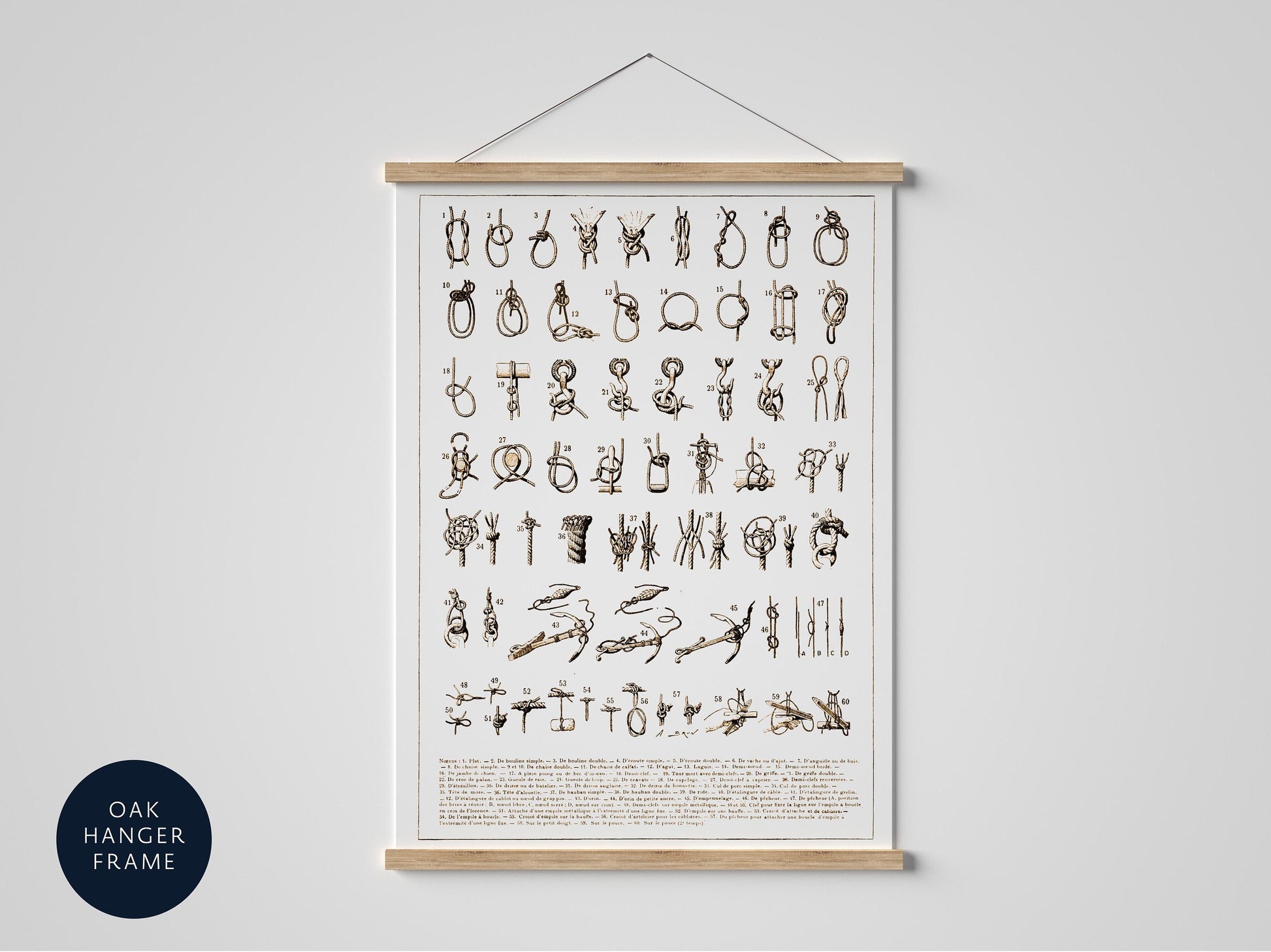 Knot Poster, Vintage nautical print, Framed seaside sailor print, maritime different knot types, common naval knots, mariners knots, scout