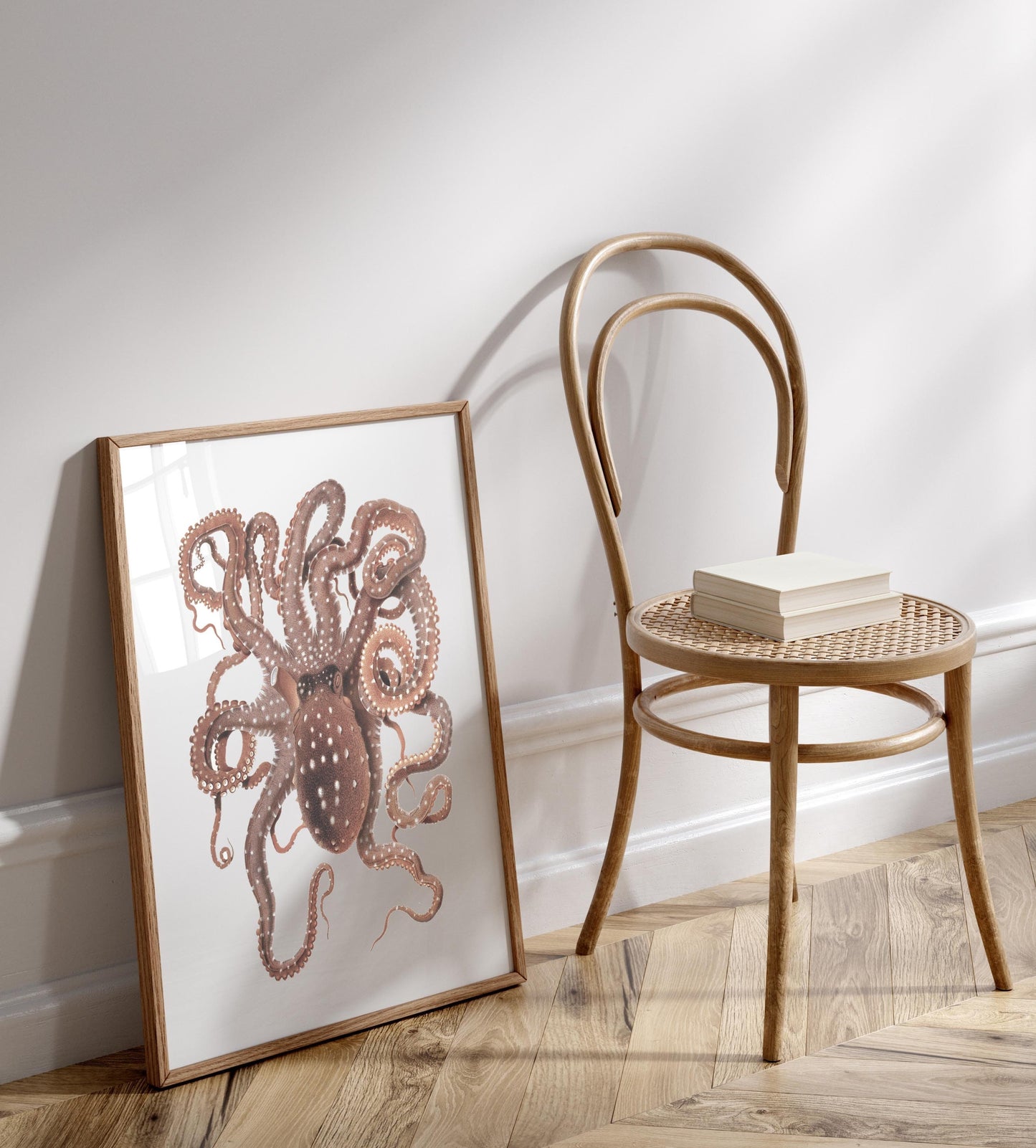 vintage sea life print of octopus, framed poster sea animal, seaside gift