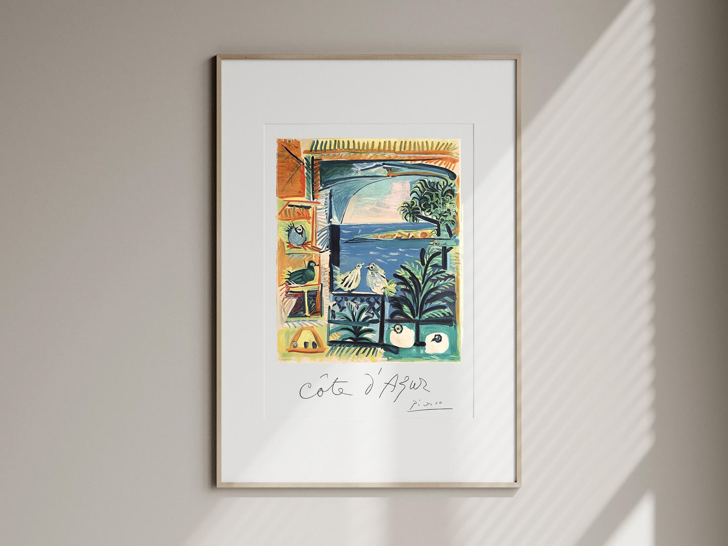 Picasso cote d&#39;Azur art print, seaside poster of Mediterranean sea