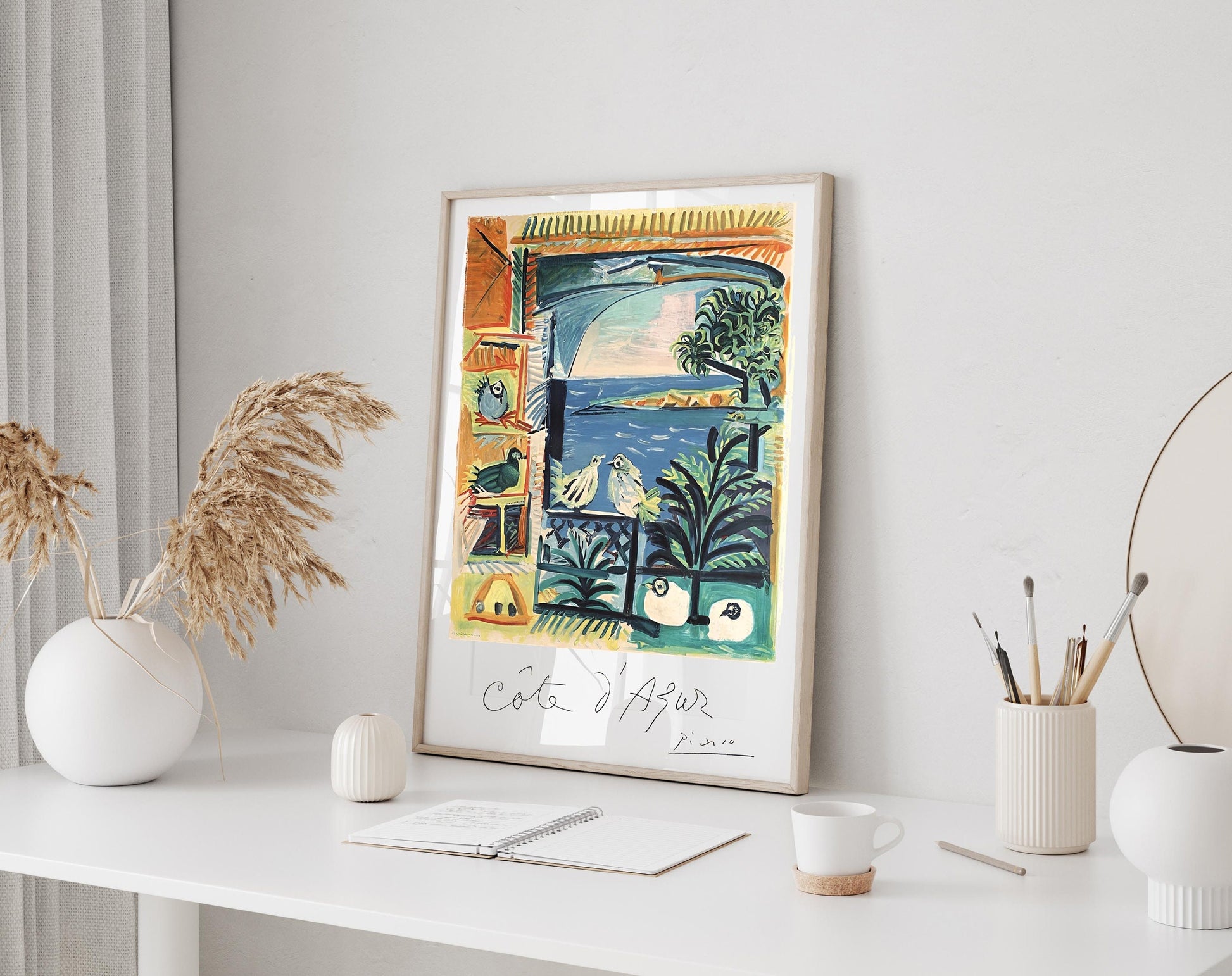 Picasso cote d&#39;Azur art print, seaside poster of Mediterranean sea