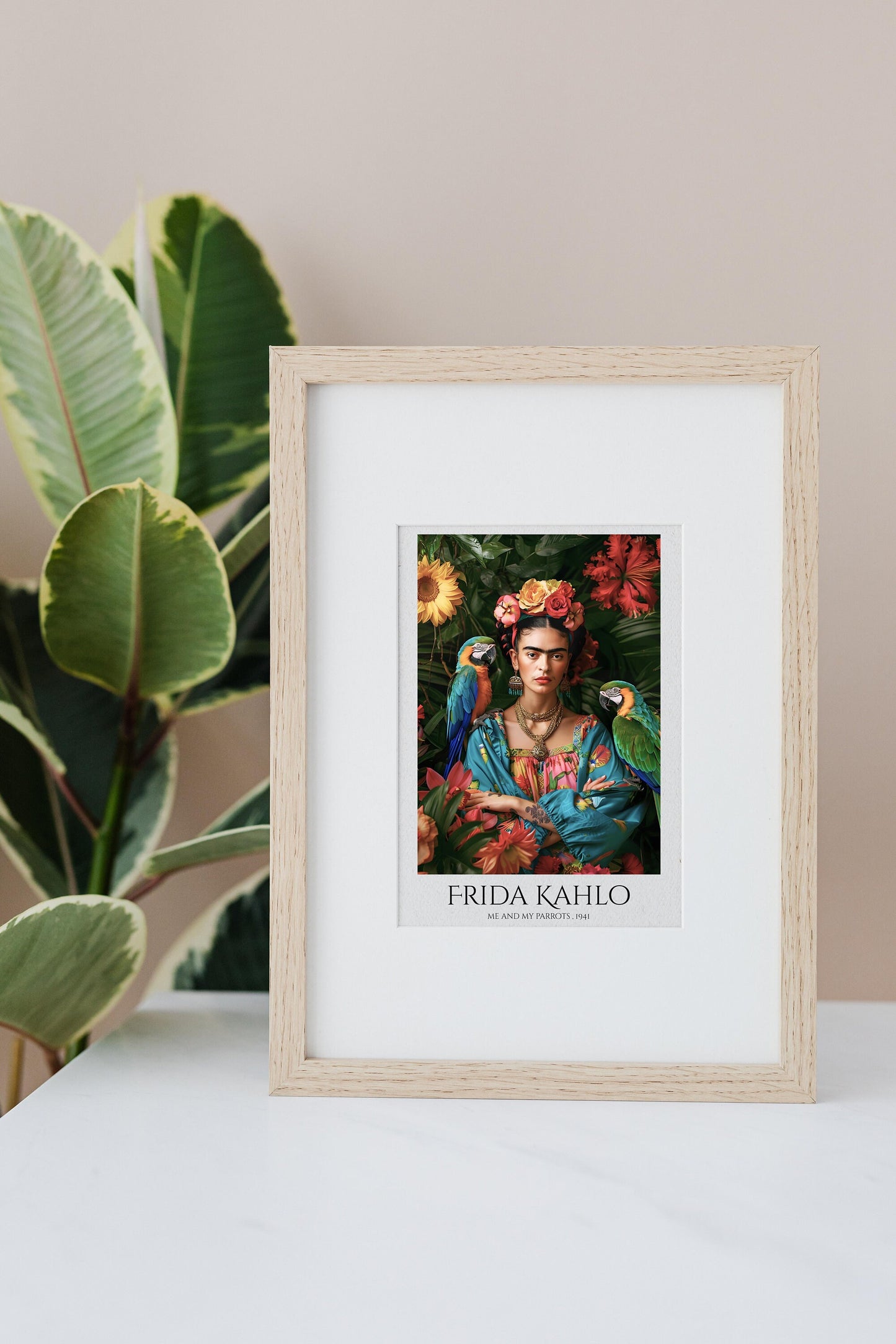 frida kahlo parrots portrait poster framed