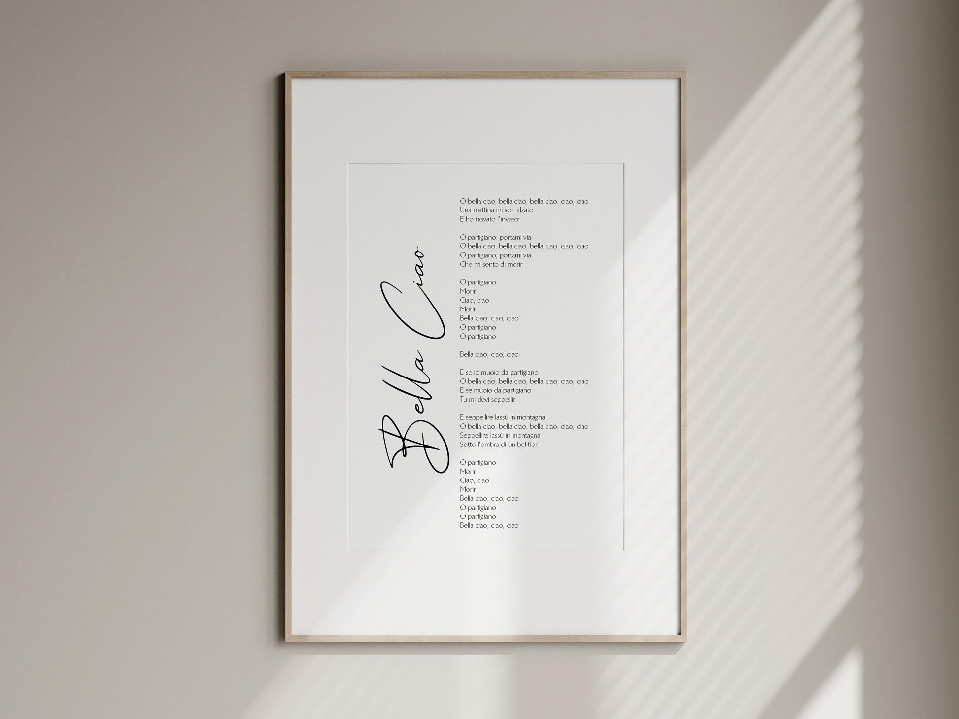 bella ciao song lyrics framed poster