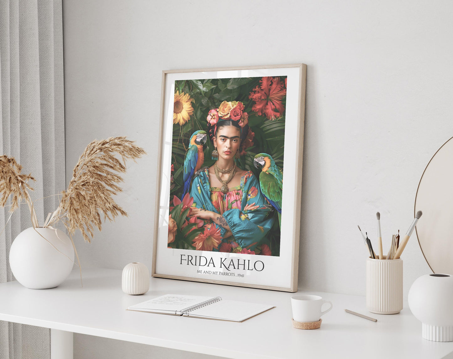 frida kahlo parrots portrait poster framed