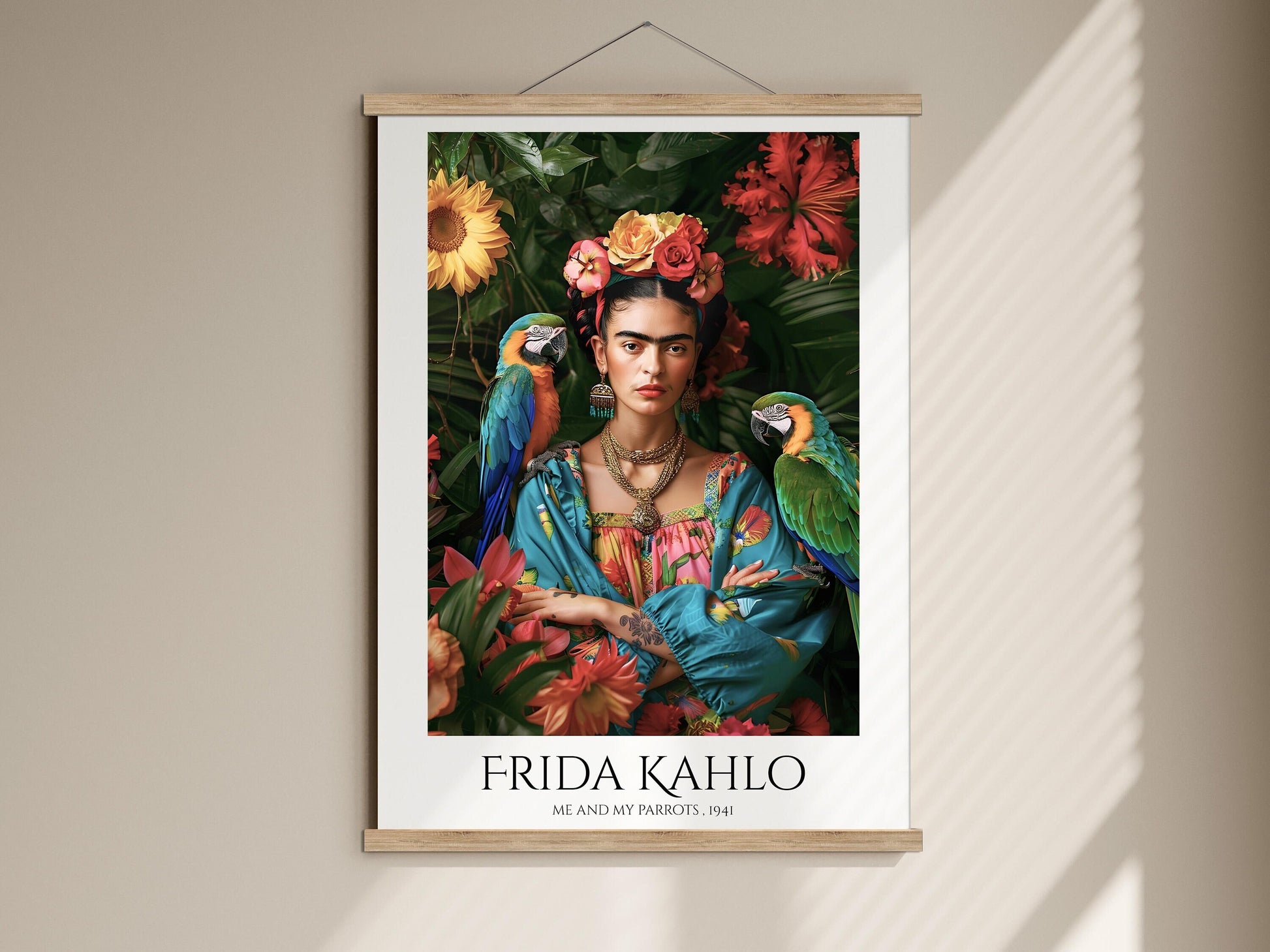 frida kahlo parrots portrait poster framed