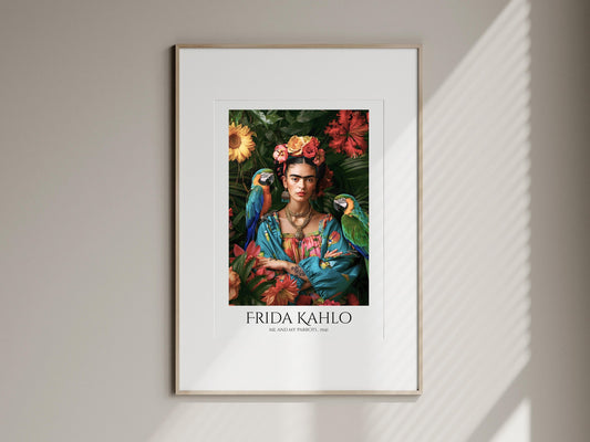 frida kahlo parrots portrait poster framed