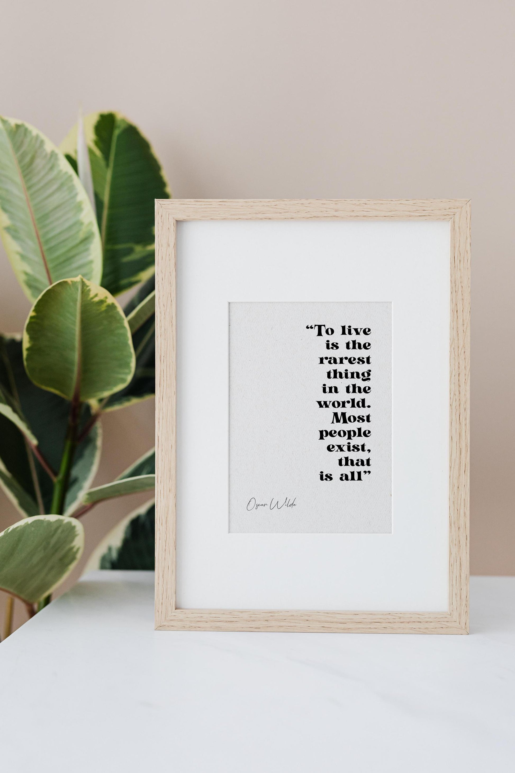 to live is the rarest thing in the world framed quote print by Oscar Wilde