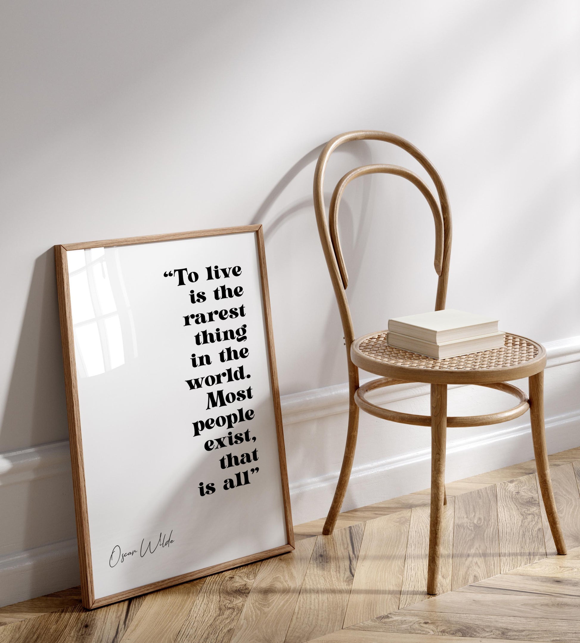 to live is the rarest thing in the world framed quote print by Oscar Wilde