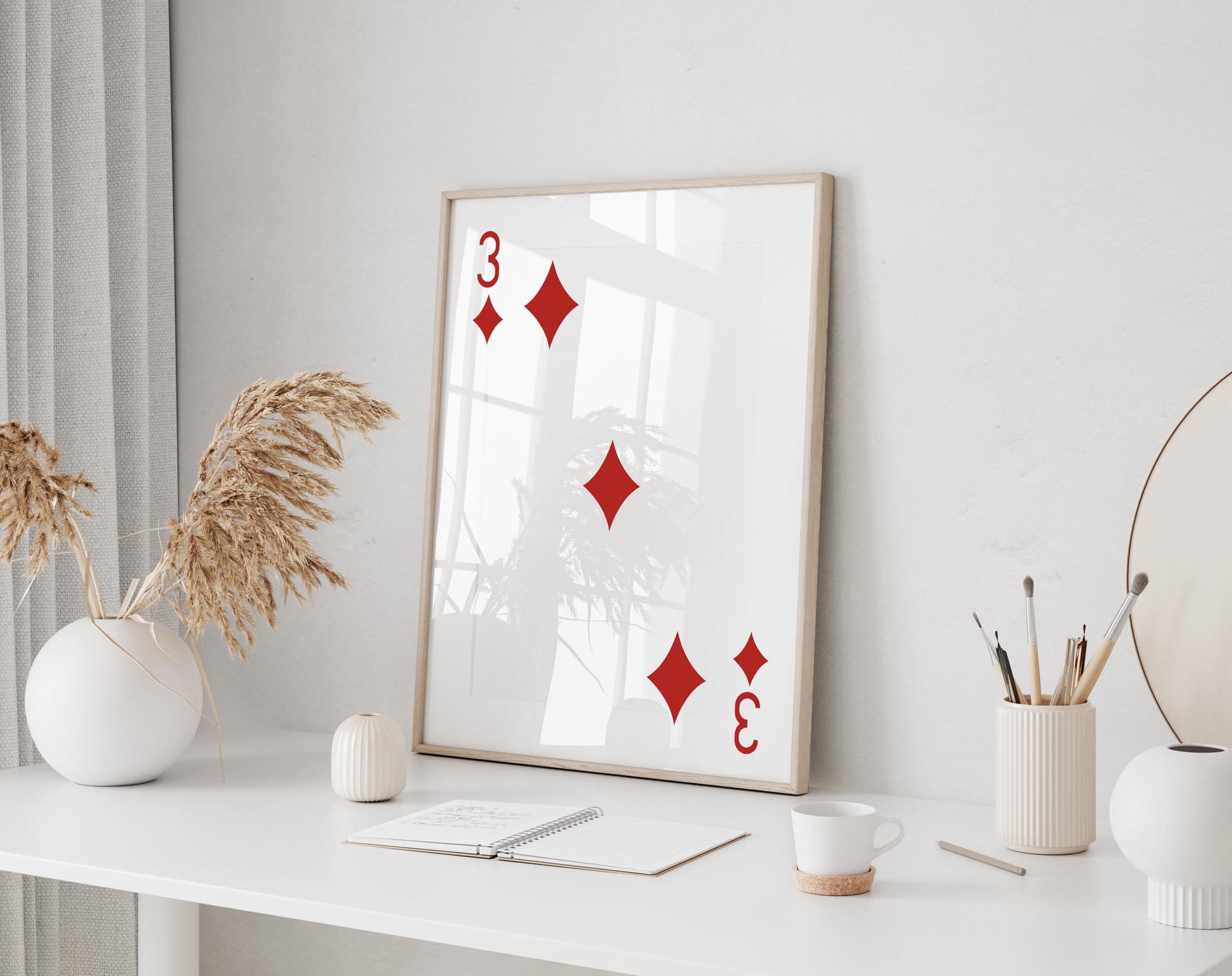 3 of diamonds poster art print framed