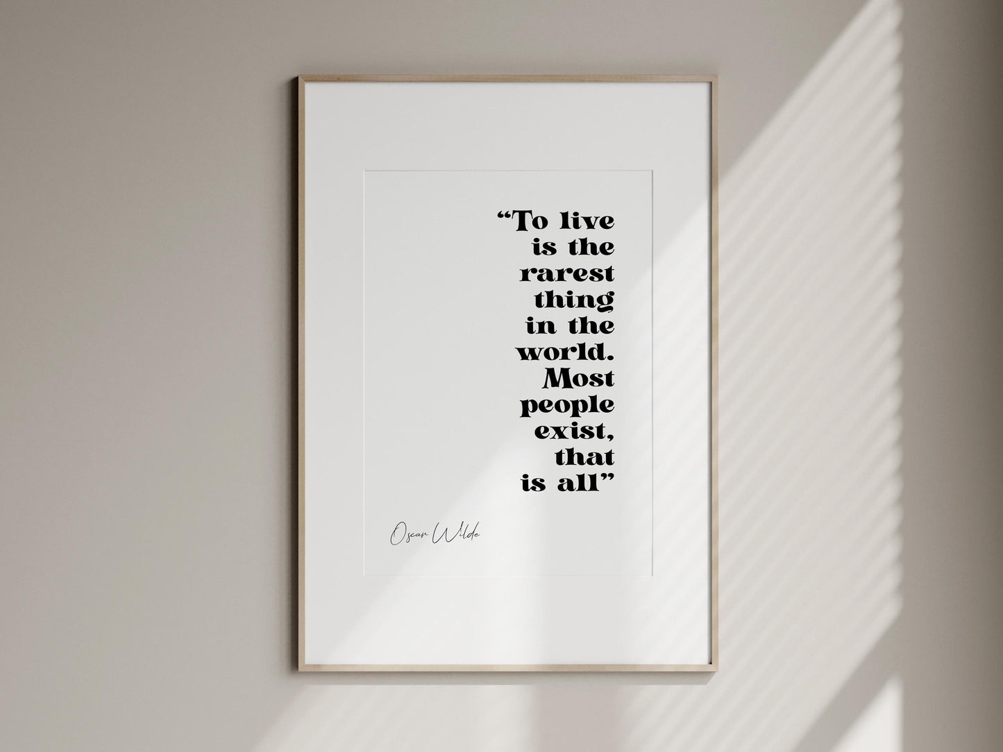 to live is the rarest thing in the world framed quote print by Oscar Wilde