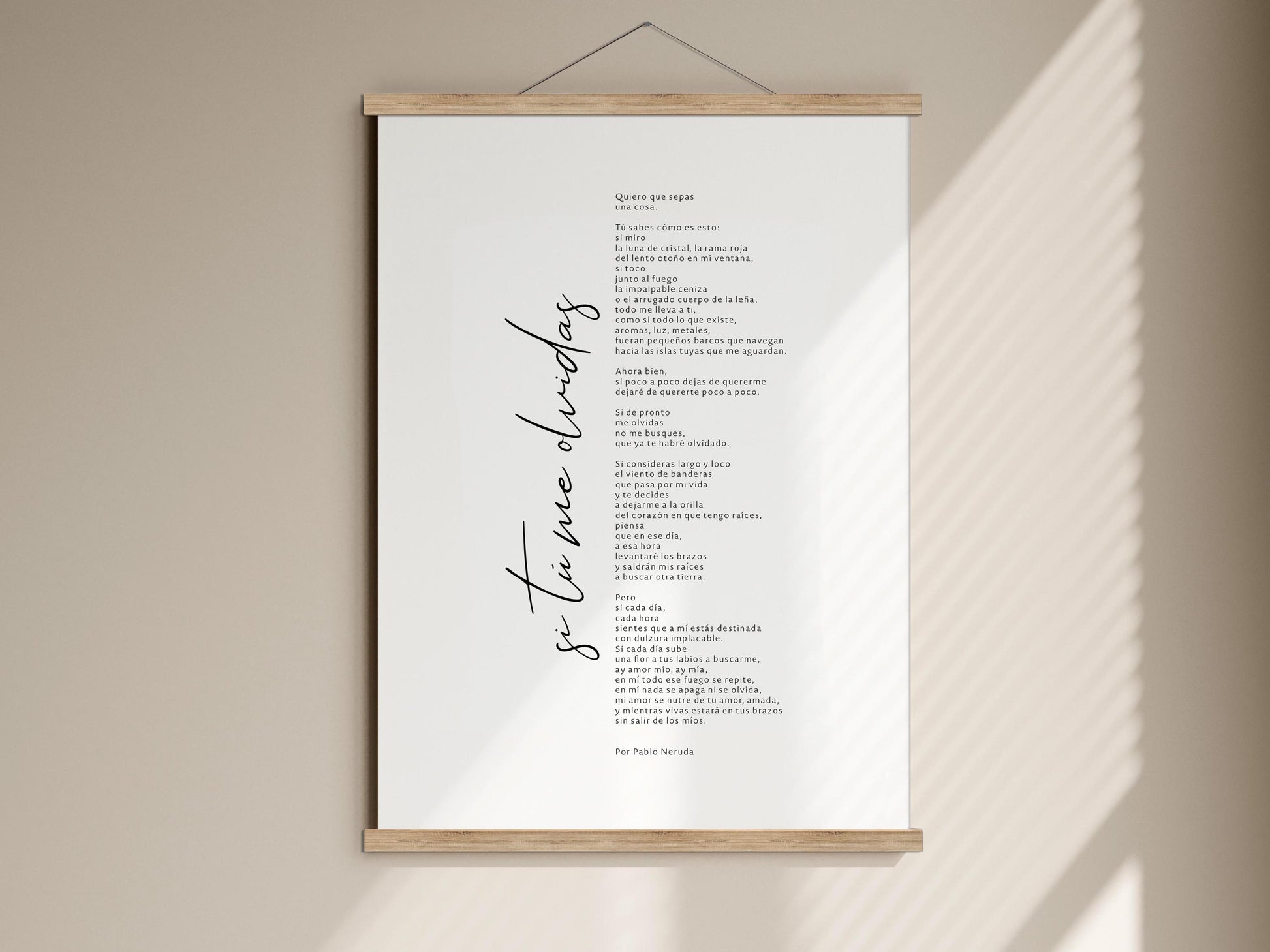 If you forget me poster in Spanish by poet Pablo Neruda Print Framed - Si tu me olvidas en español