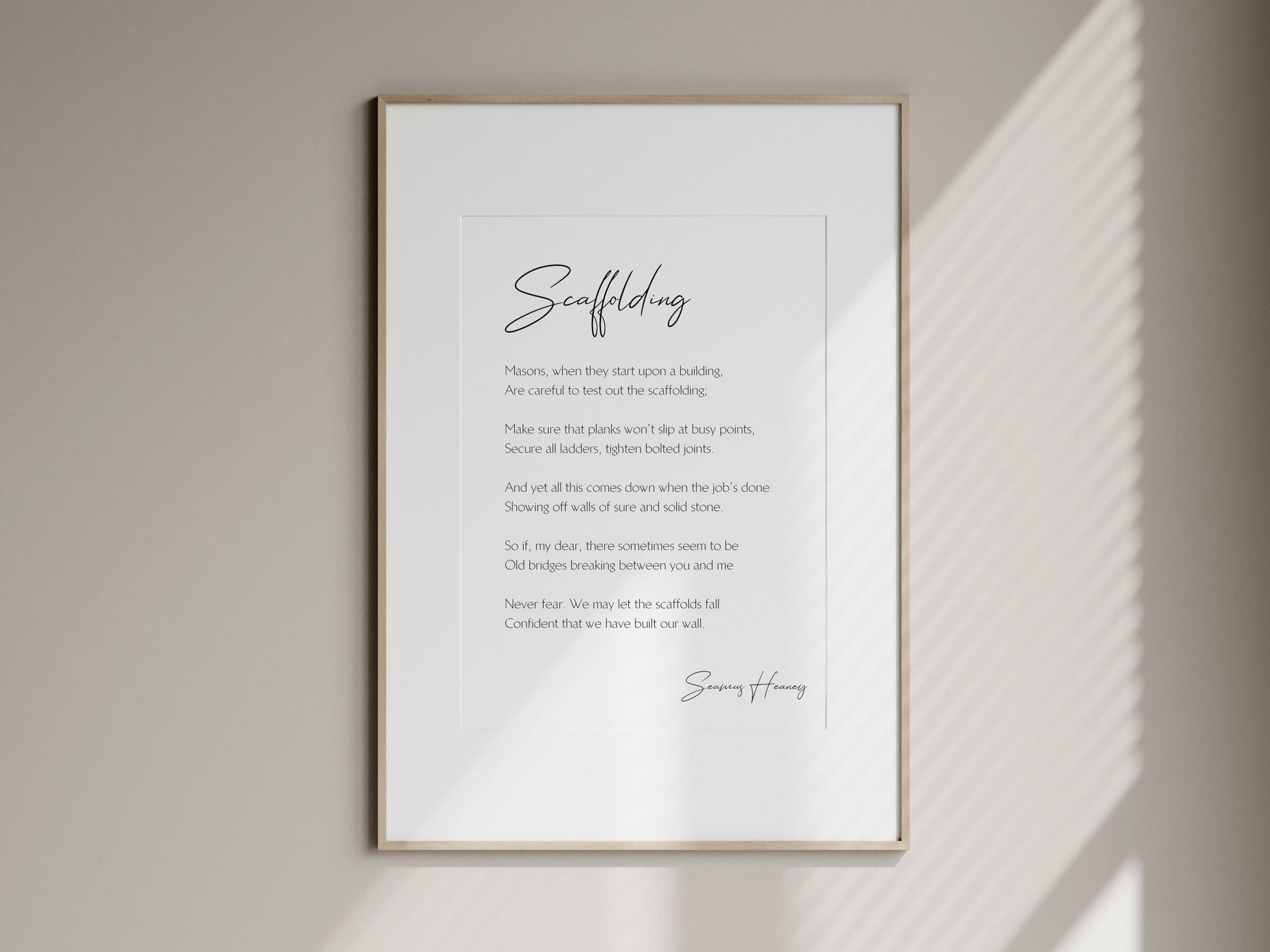 scaffolding poem poster framed print by irish poet playwright seamus heaney