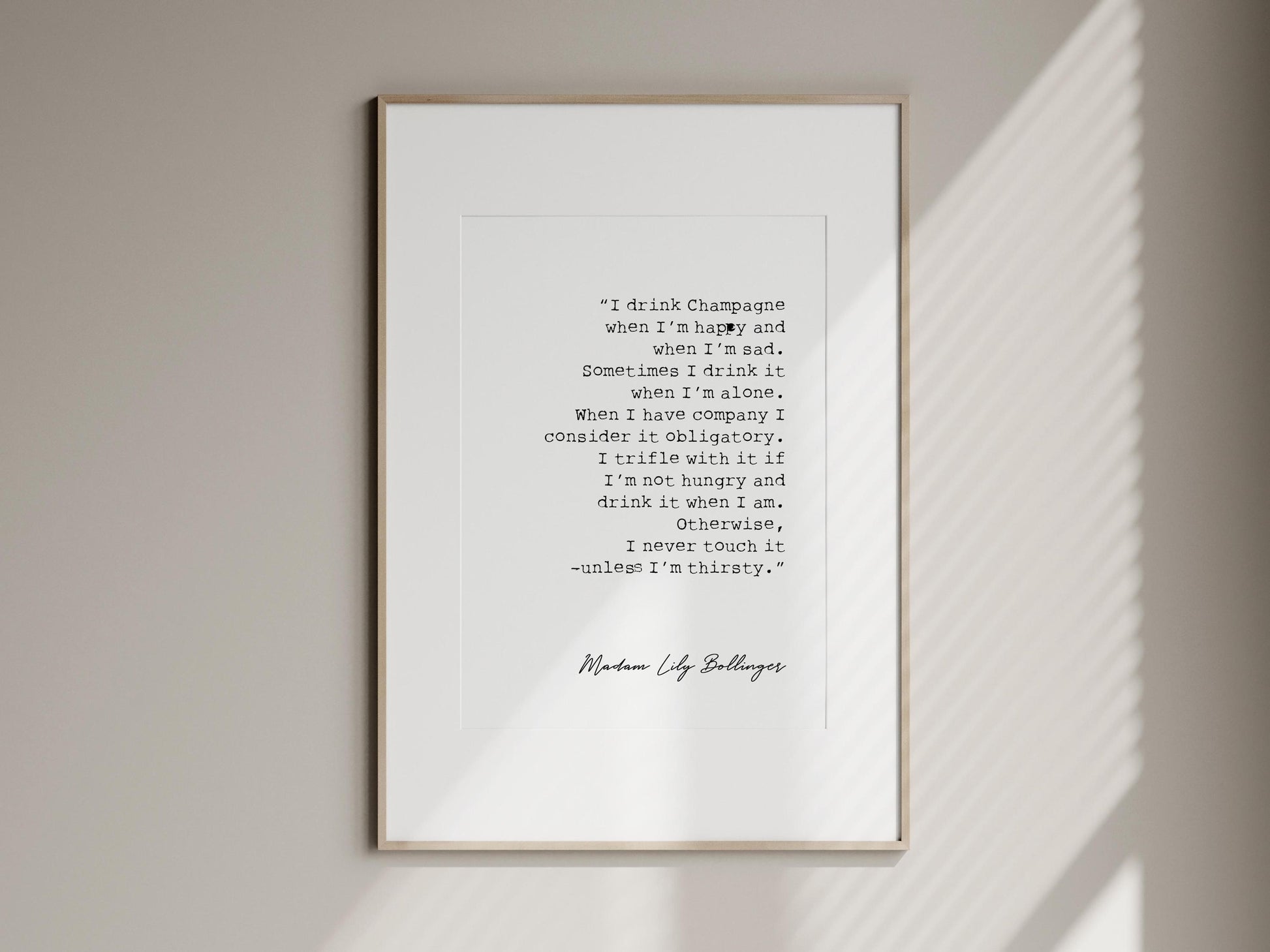 champagne quote, champagne poster print, i drink champagne lily bollinger