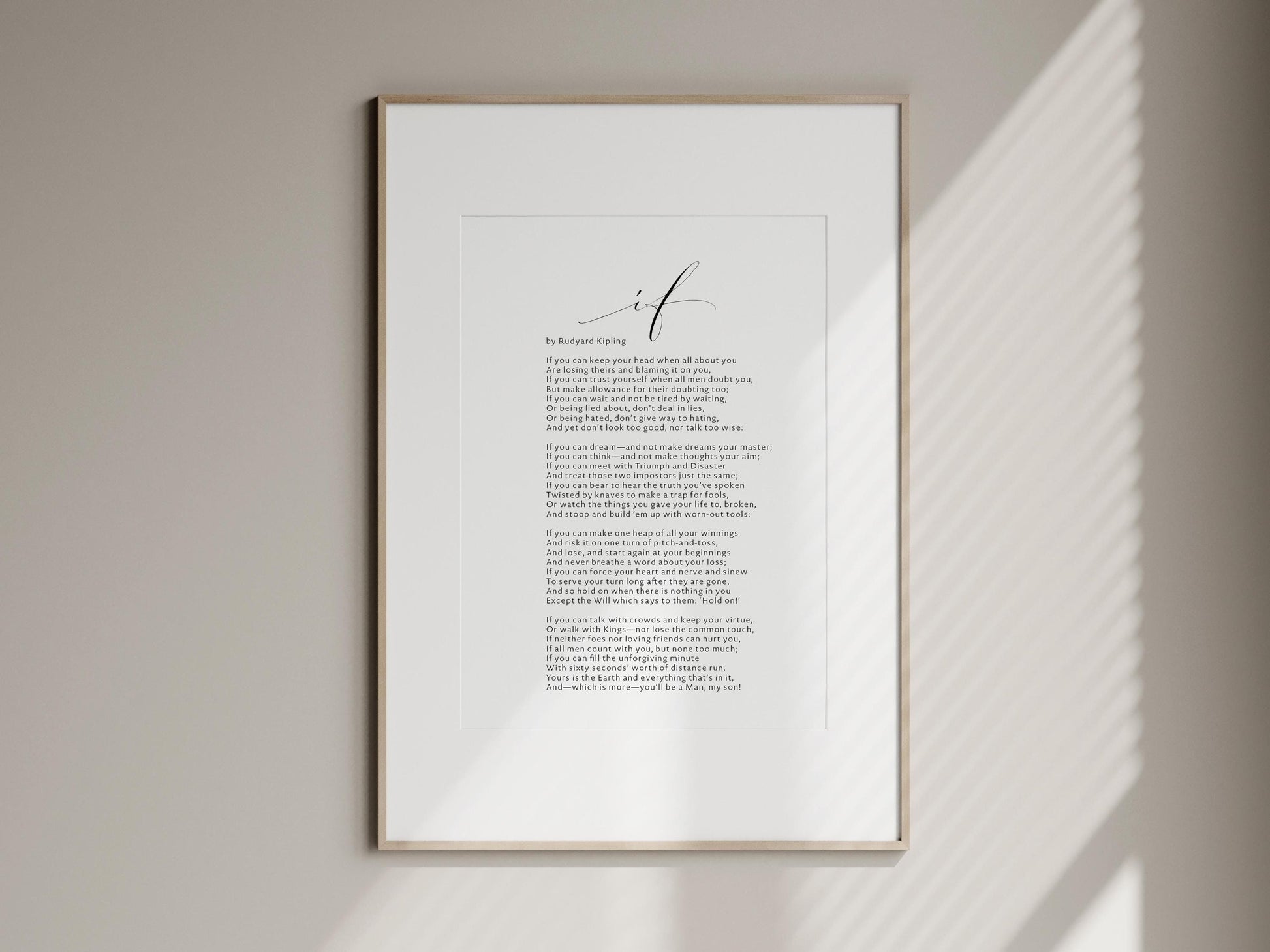 gift for son, gift for boyfriend, gift for nephew, gift for graduate, IF - Rudyard Kipling Poem Framed - Calligraphy & Typography Print - Gift for son poster