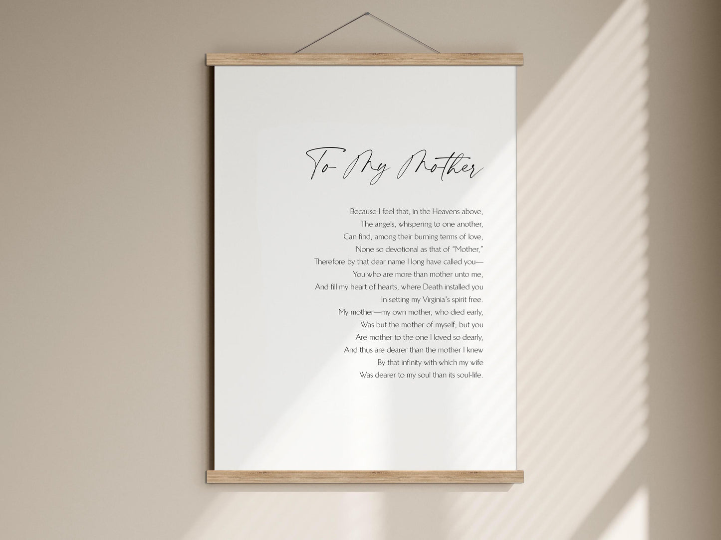 To My Mother framed print by Edgar Allan Poe, Framed gift for Mum, Mother&#39;s day gift, Poem Gift for Mom