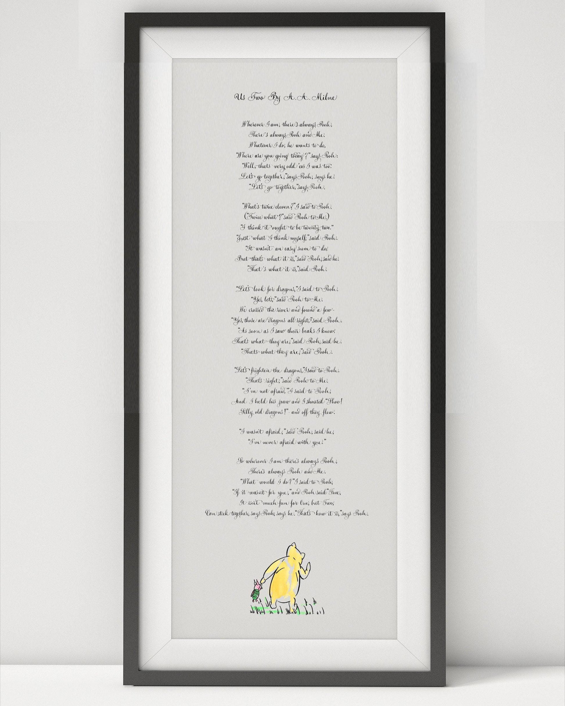 Us Two AA Milne Poem Print | Winnie the Pooh Friendship Quote | Best Friend Gift | Literary Calligraphy Print