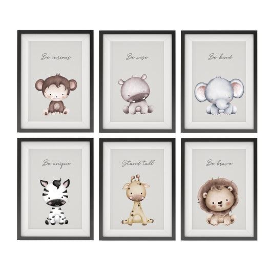 Affirmation safari animal nursery decor, Safari wall art, Baby animal posters, Framed affirmation prints - Set of 6
