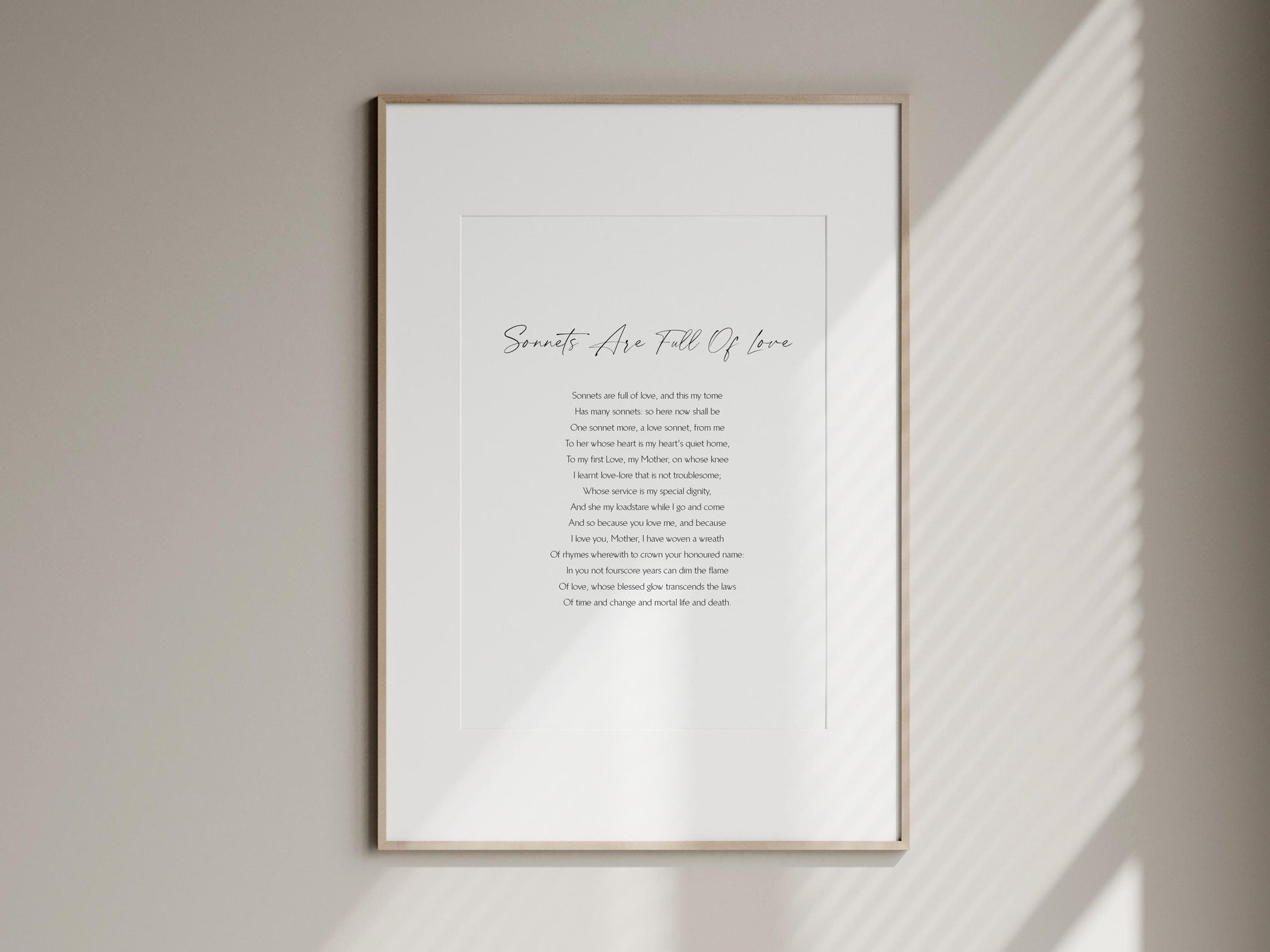 Sonnets Are Full Of Love Framed Print by Christina Rossetti, Framed gift for Mum, Mother&#39;s day gift, Poem Gift for Mom