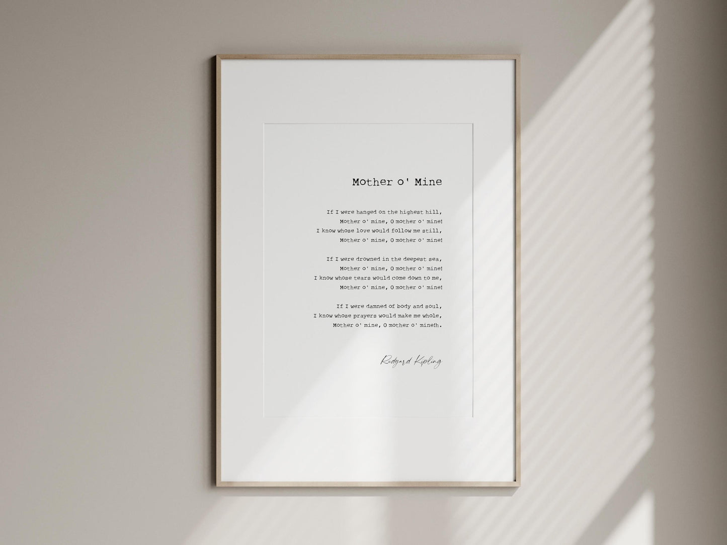 Mother O&#39; Mine Framed Poster by Rudyard Kipling, Framed Print gift for Mum, Mother&#39;s day gift, Poem Gift for Mom